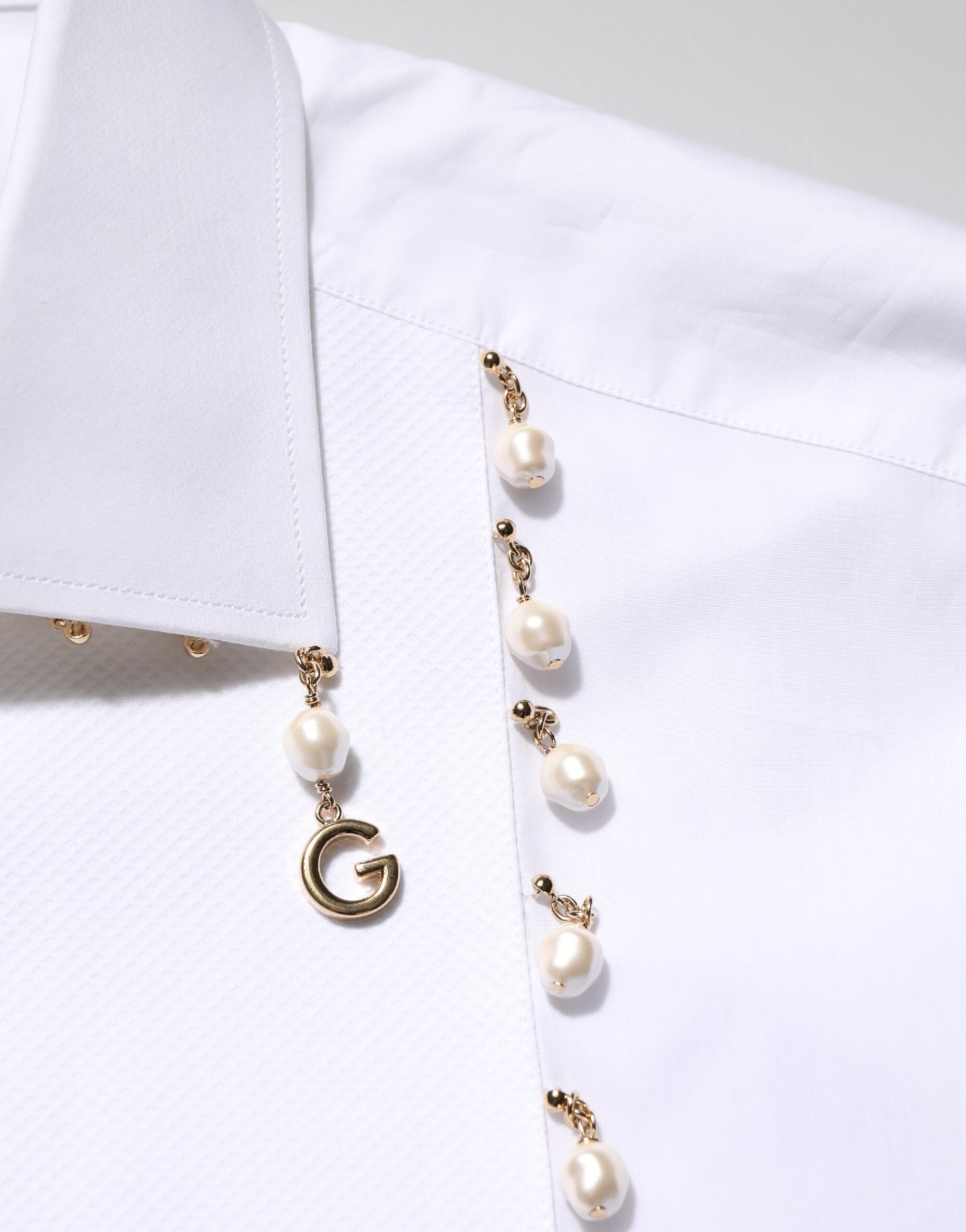 Dolce & Gabbana Weißes DG-Logo-Perlen-GOLD-Hemd aus Baumwolle für den formellen Anlass-8