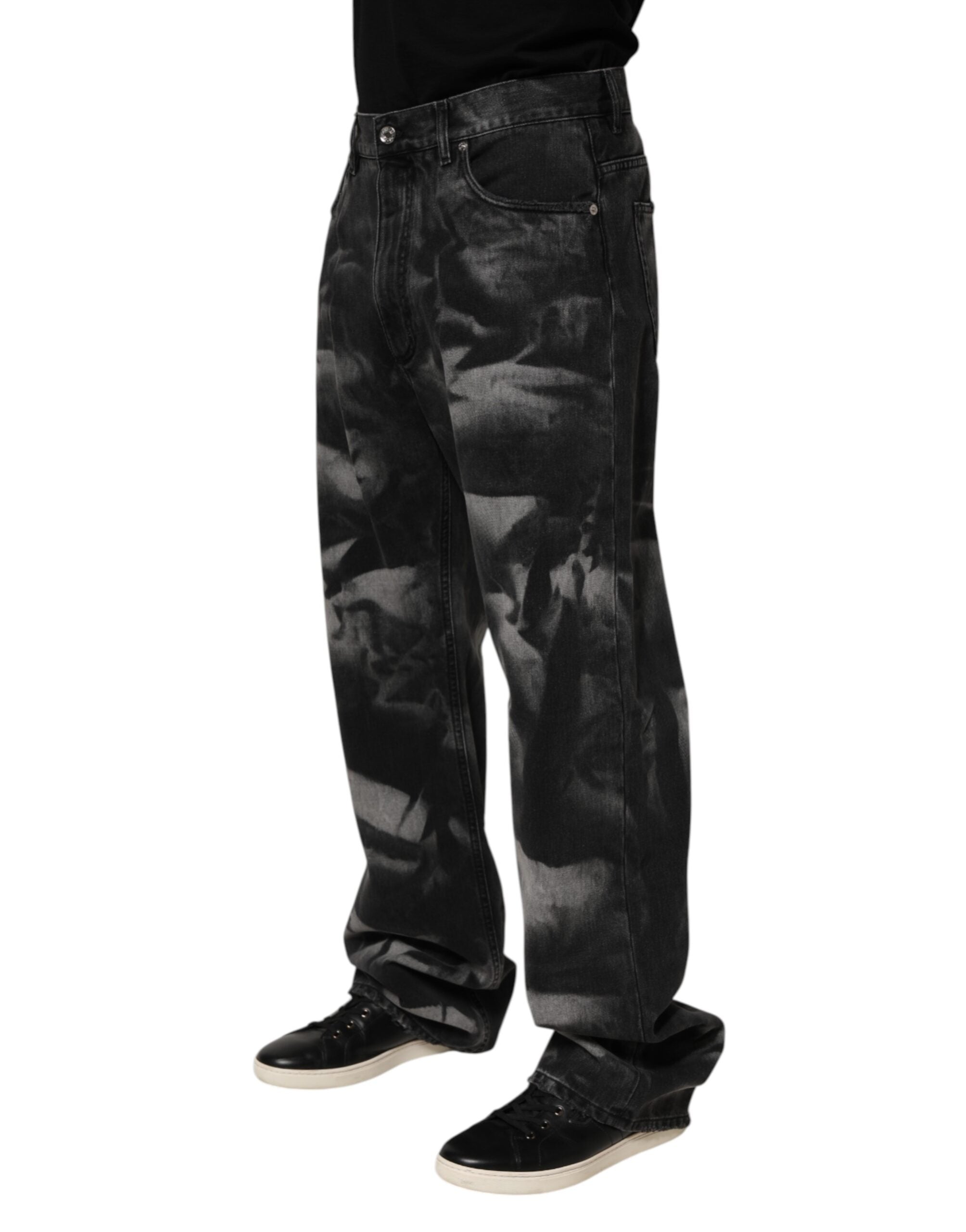 Vaqueros rectos con efecto mármol negro de Dolce & Gabbana para hombre-3