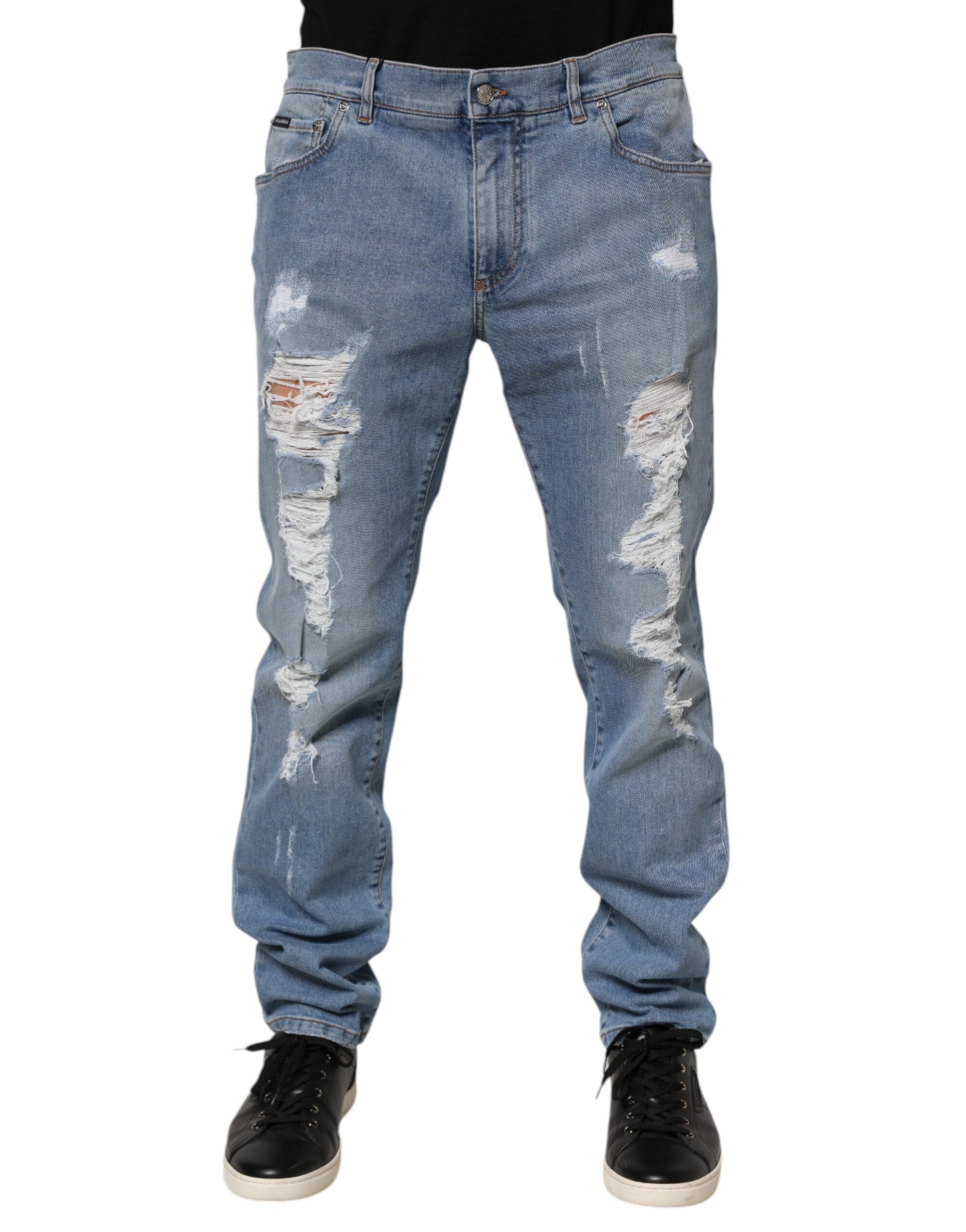 Dolce & Gabbana Blue Distressed Slim Fit Cotton Denim Jeans-1
