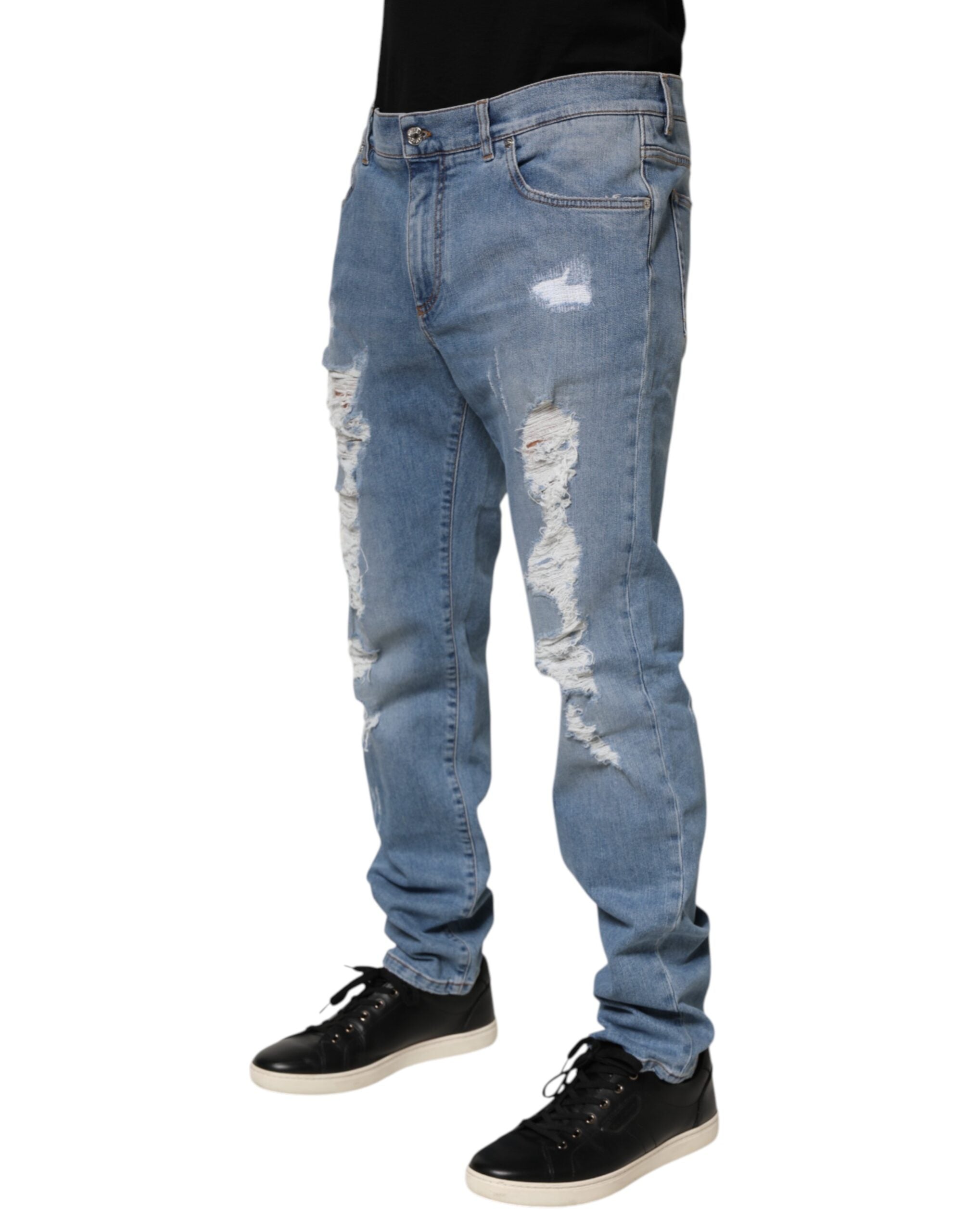 Dolce & Gabbana Blue Distressed Slim Fit Cotton Denim Jeans-3