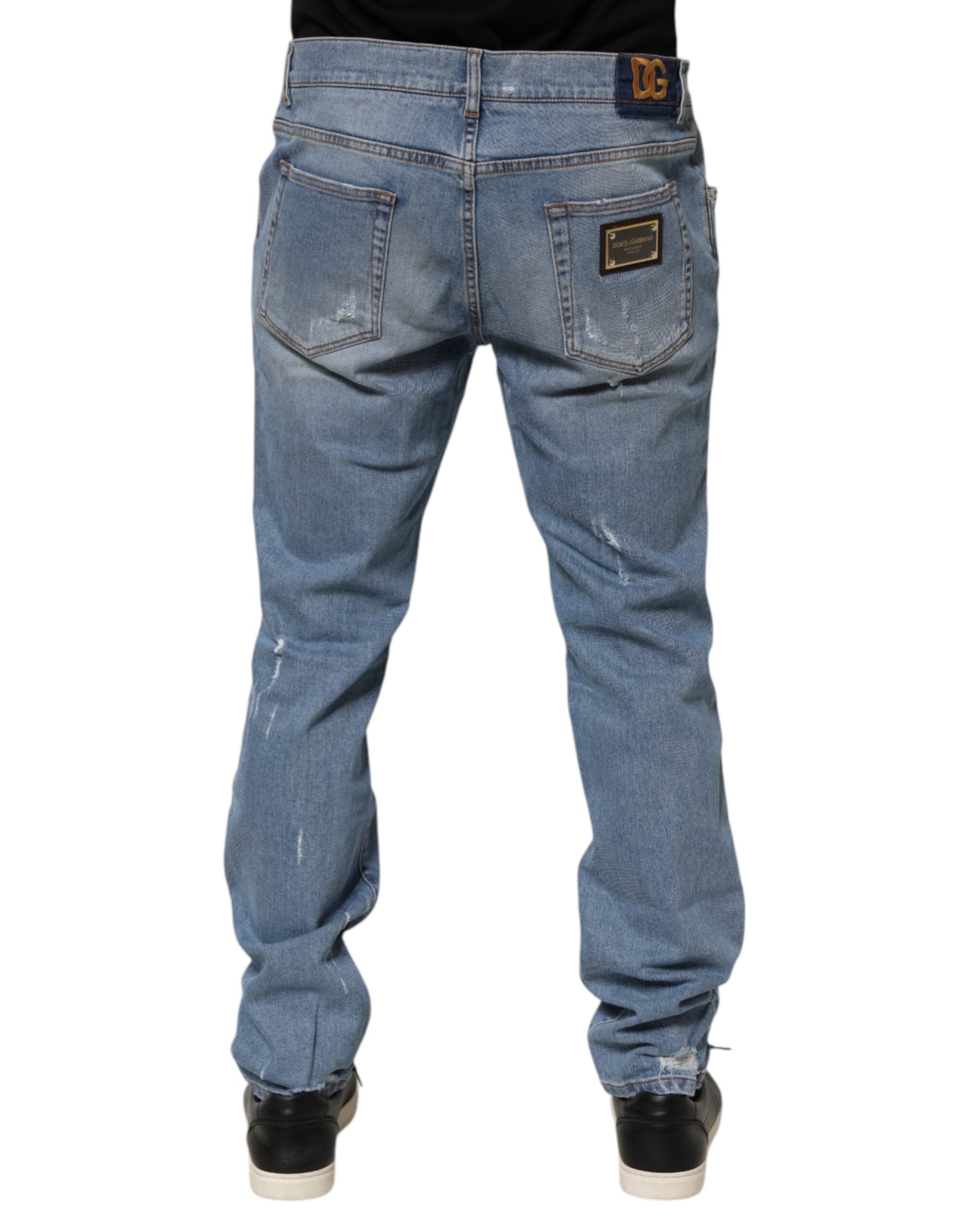 Dolce & Gabbana Blue Distressed Slim Fit Cotton Denim Jeans-4
