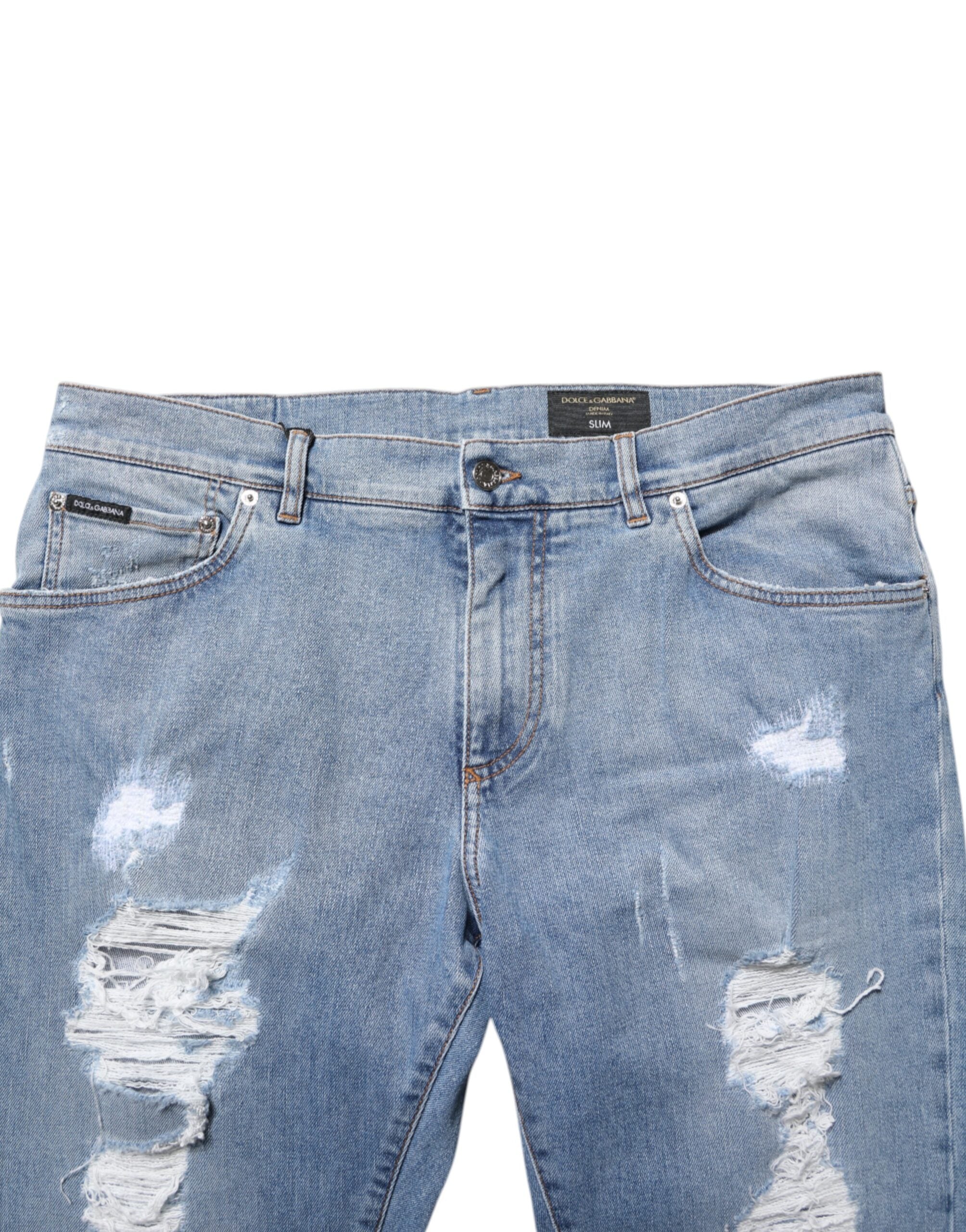Dolce & Gabbana Blue Distressed Slim Fit Cotton Denim Jeans-5