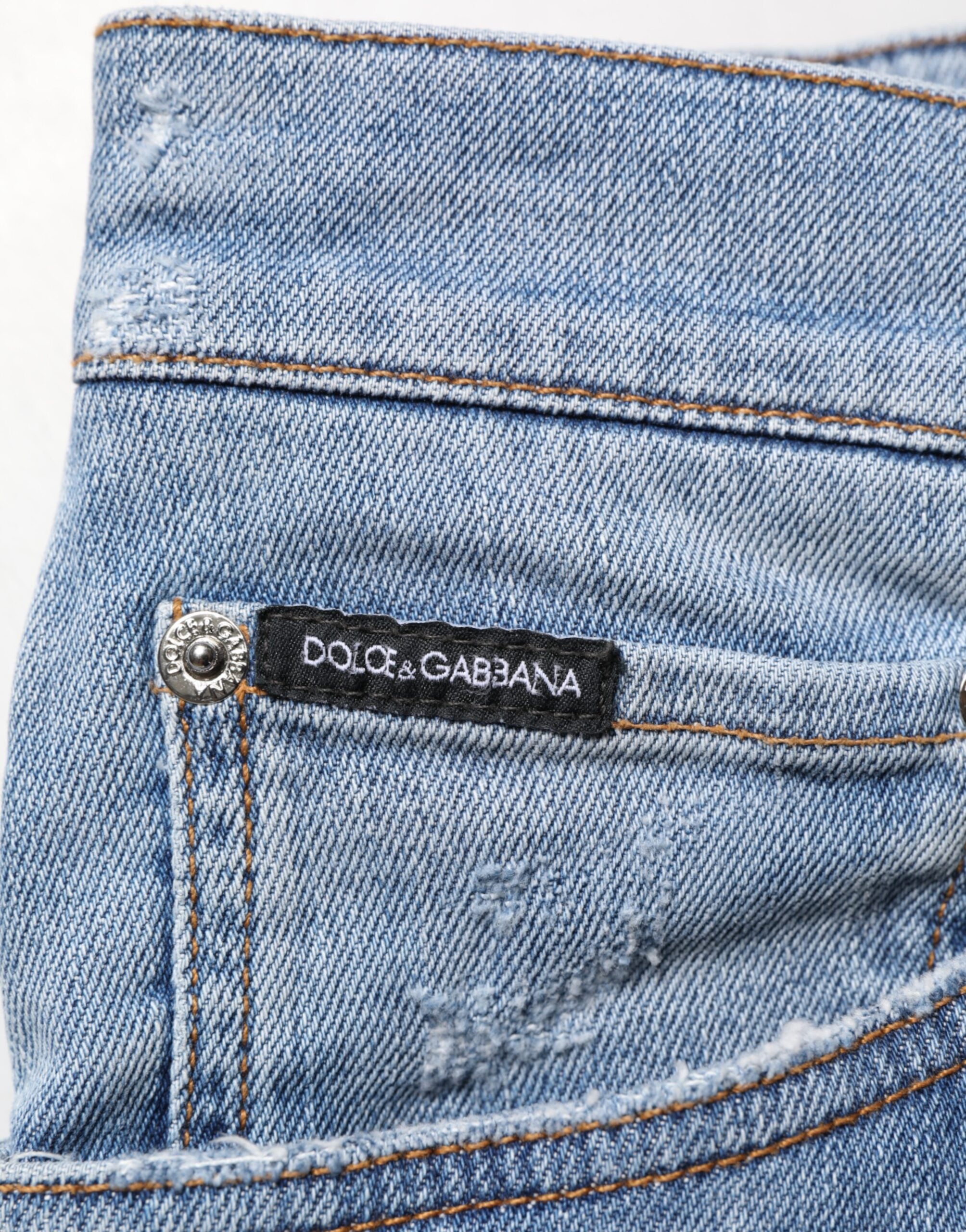 Dolce & Gabbana Blue Distressed Slim Fit Cotton Denim Jeans-7