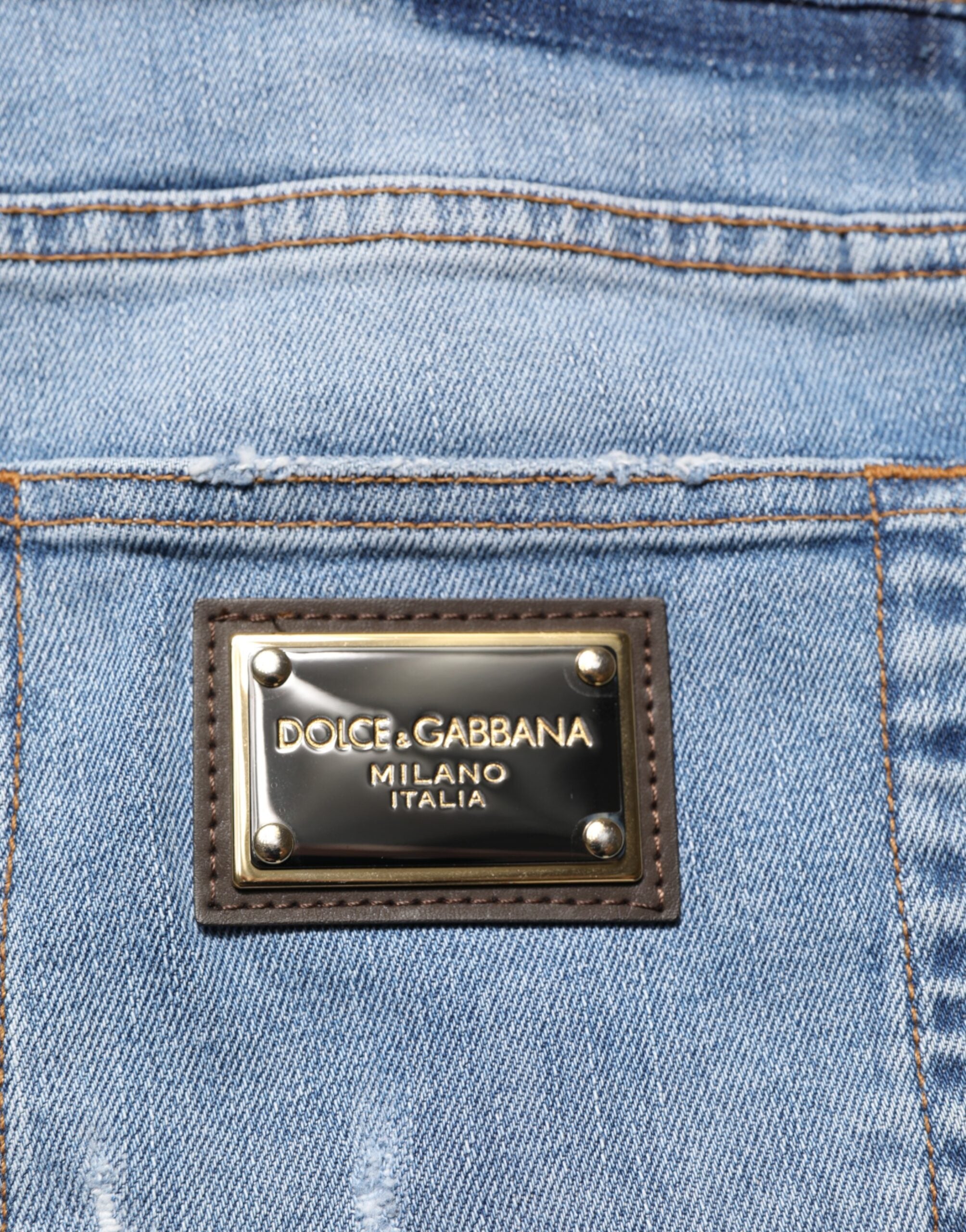 Dolce & Gabbana Blue Distressed Slim Fit Cotton Denim Jeans-8