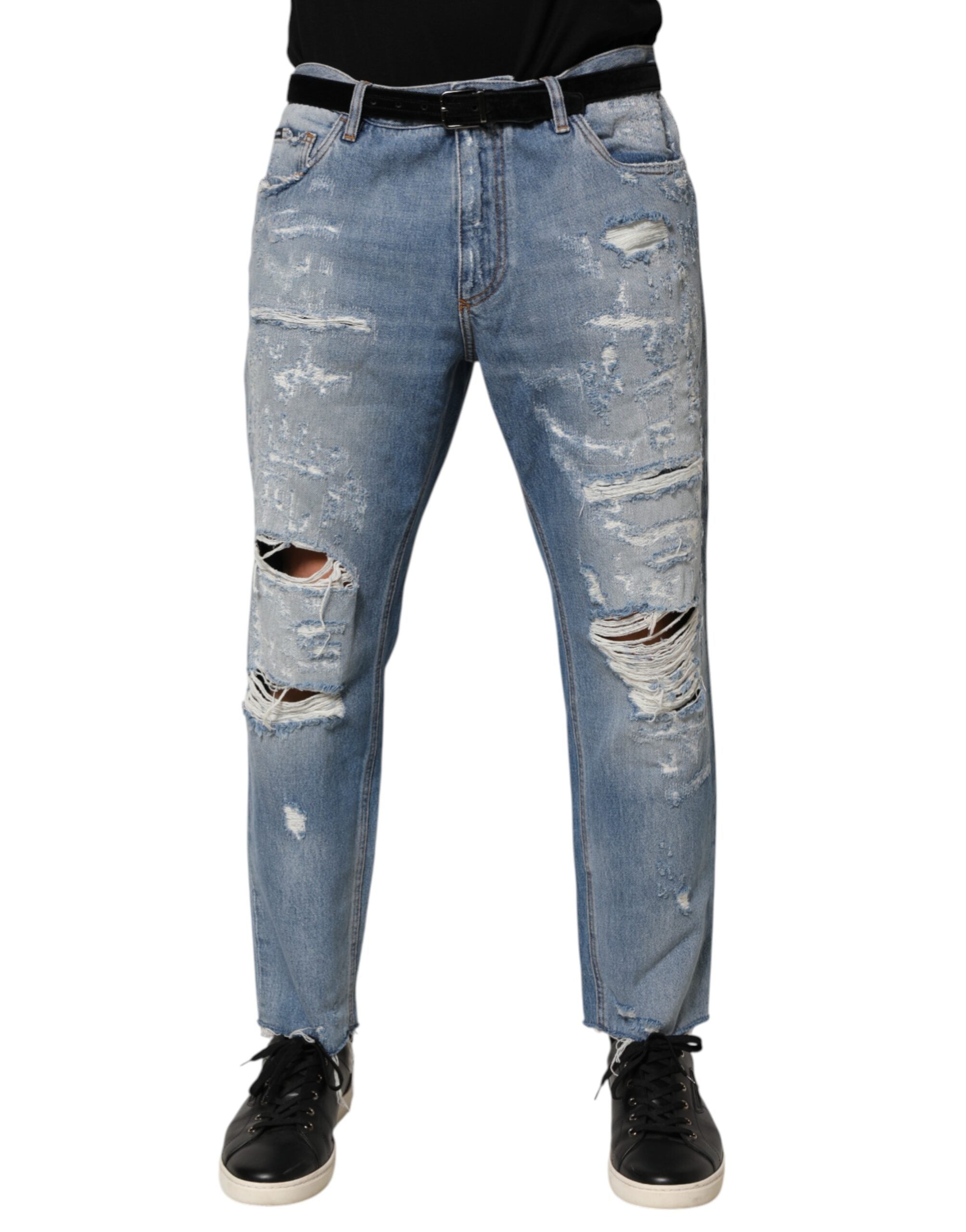 Dolce & Gabbana Blaue Distressed Denim-Hosenjeans mit Rissen-1