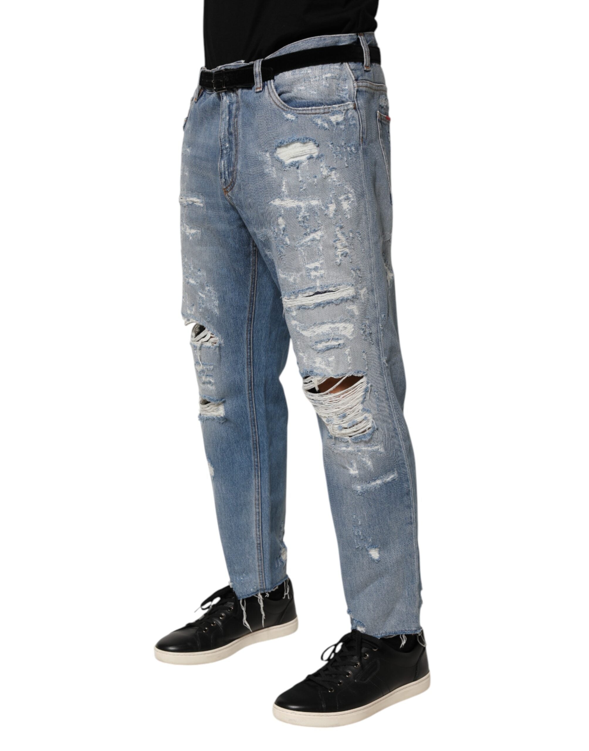 Dolce & Gabbana Blaue Distressed Denim-Hosenjeans mit Rissen-3
