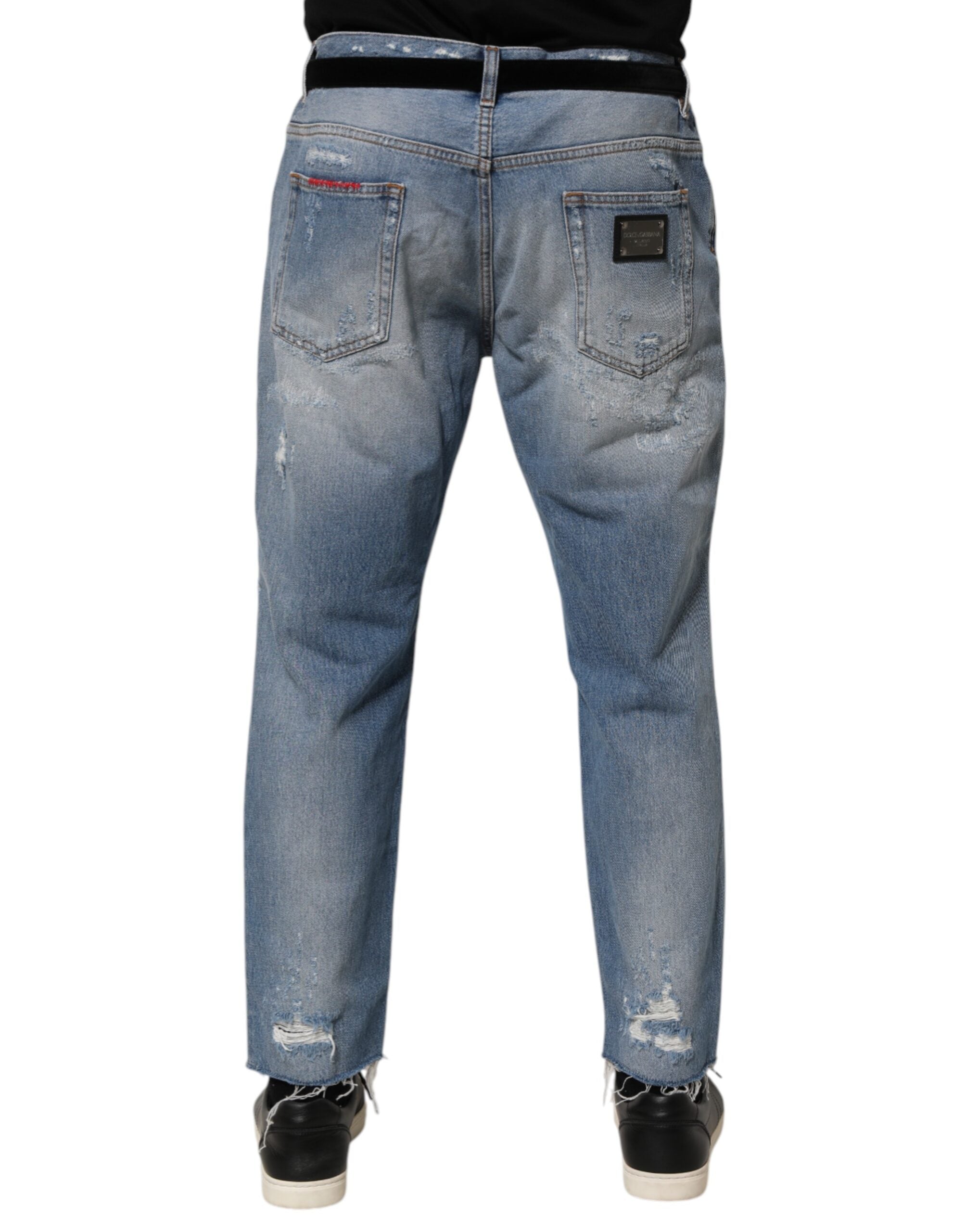 Dolce & Gabbana Blaue Distressed Denim-Hosenjeans mit Rissen-4
