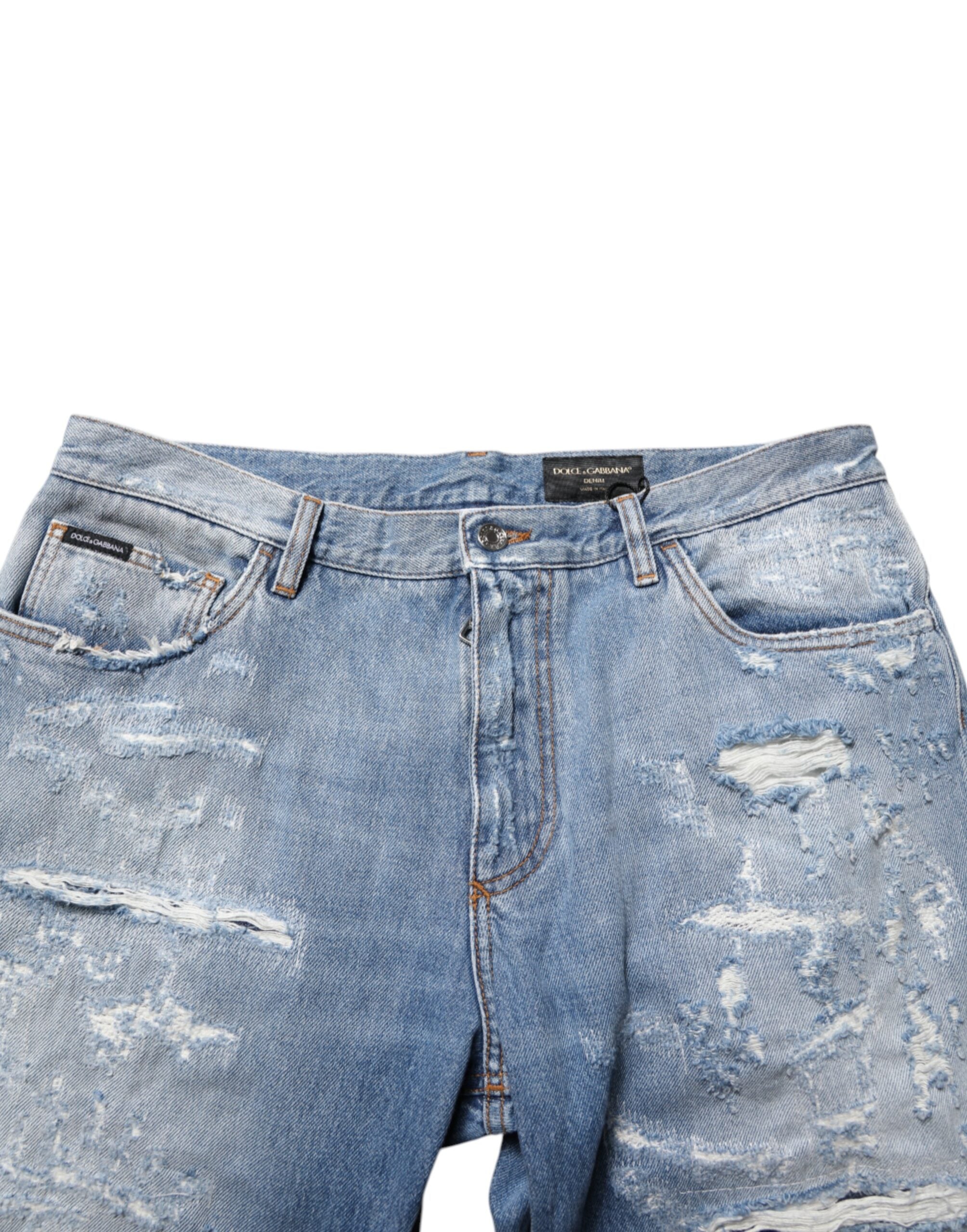 Dolce & Gabbana Blaue Distressed Denim-Hosenjeans mit Rissen-5