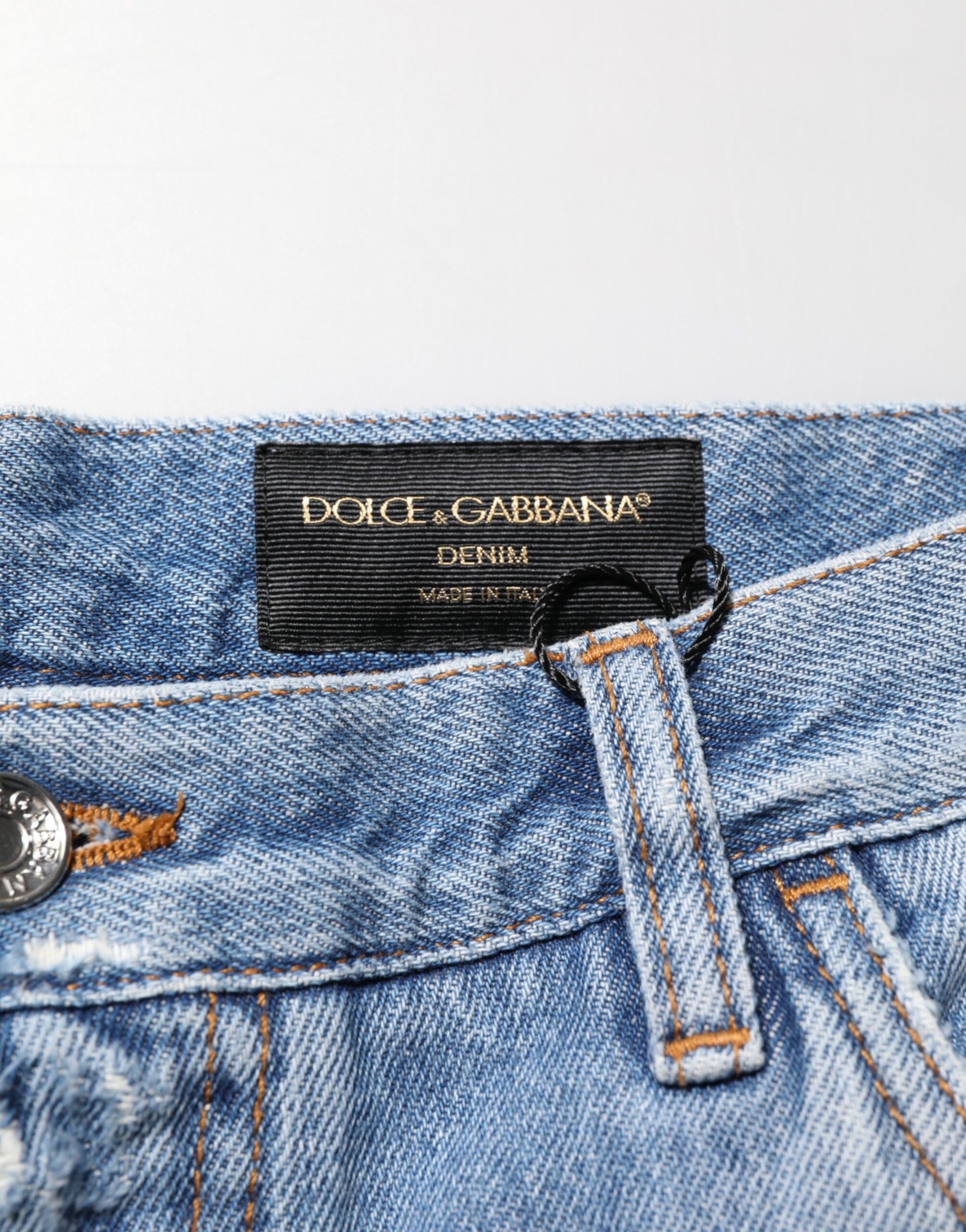 Dolce & Gabbana Blaue Distressed Denim-Hosenjeans mit Rissen-6