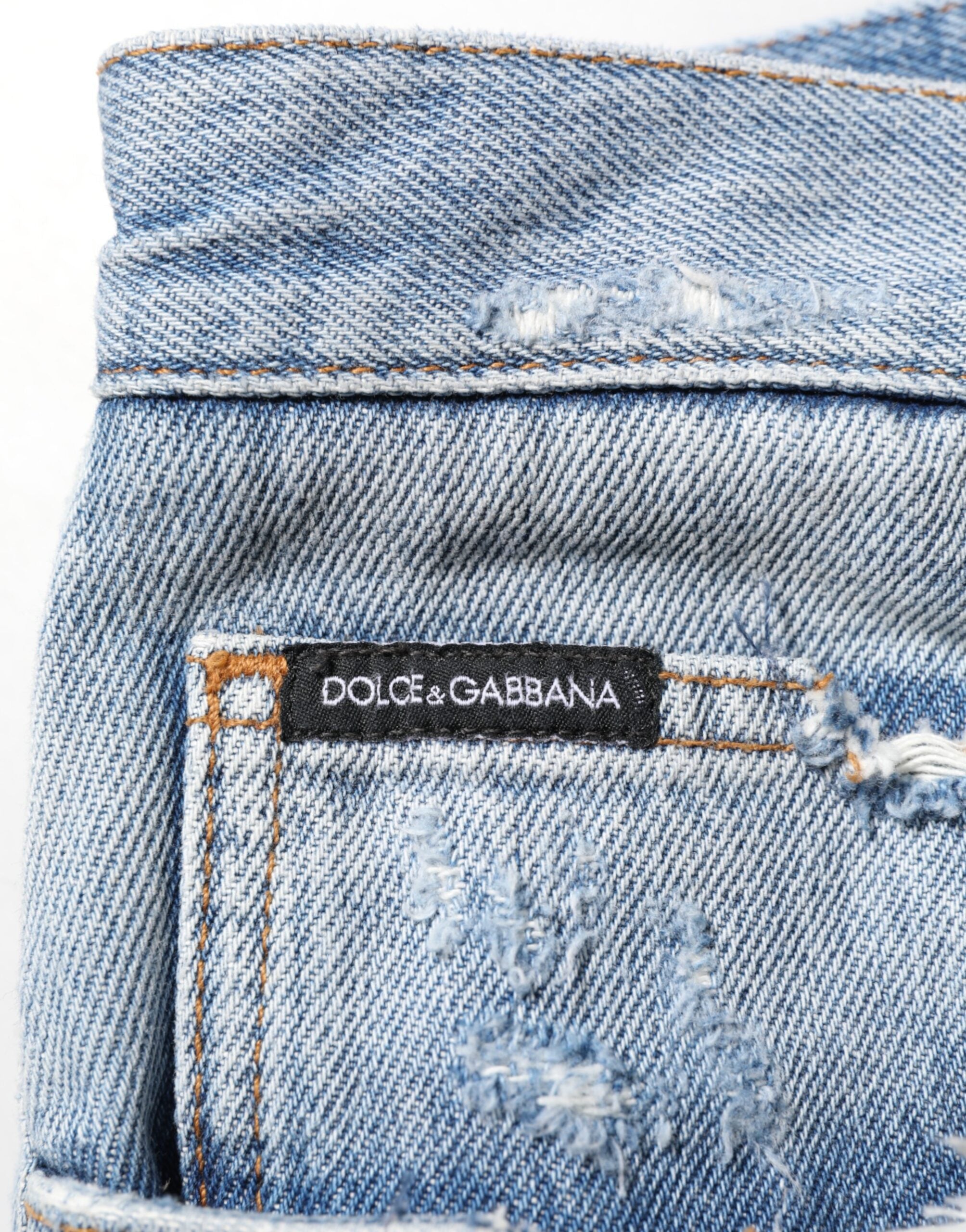 Dolce & Gabbana Blaue Distressed Denim-Hosenjeans mit Rissen-7