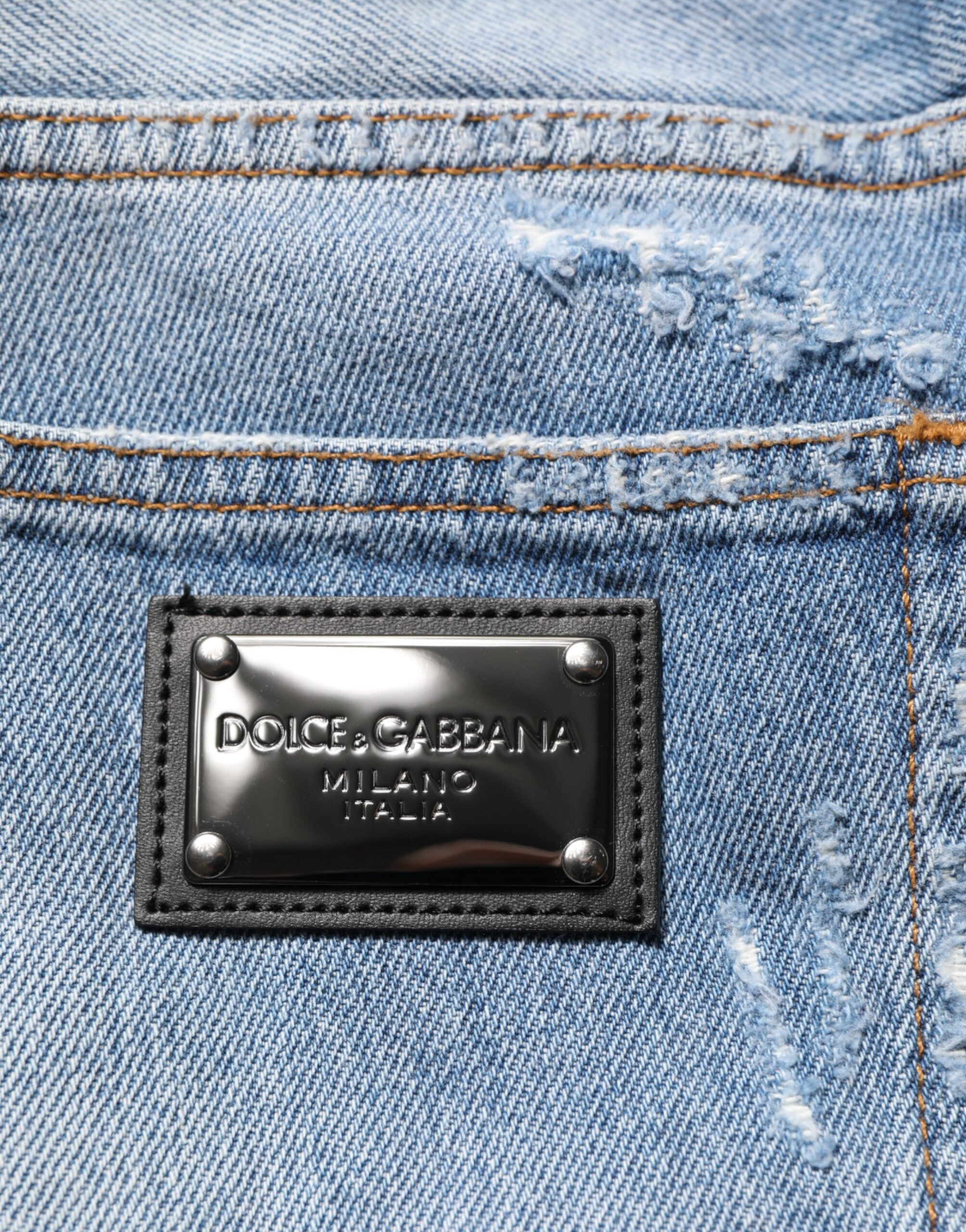 Dolce & Gabbana Blaue Distressed Denim-Hosenjeans mit Rissen-8