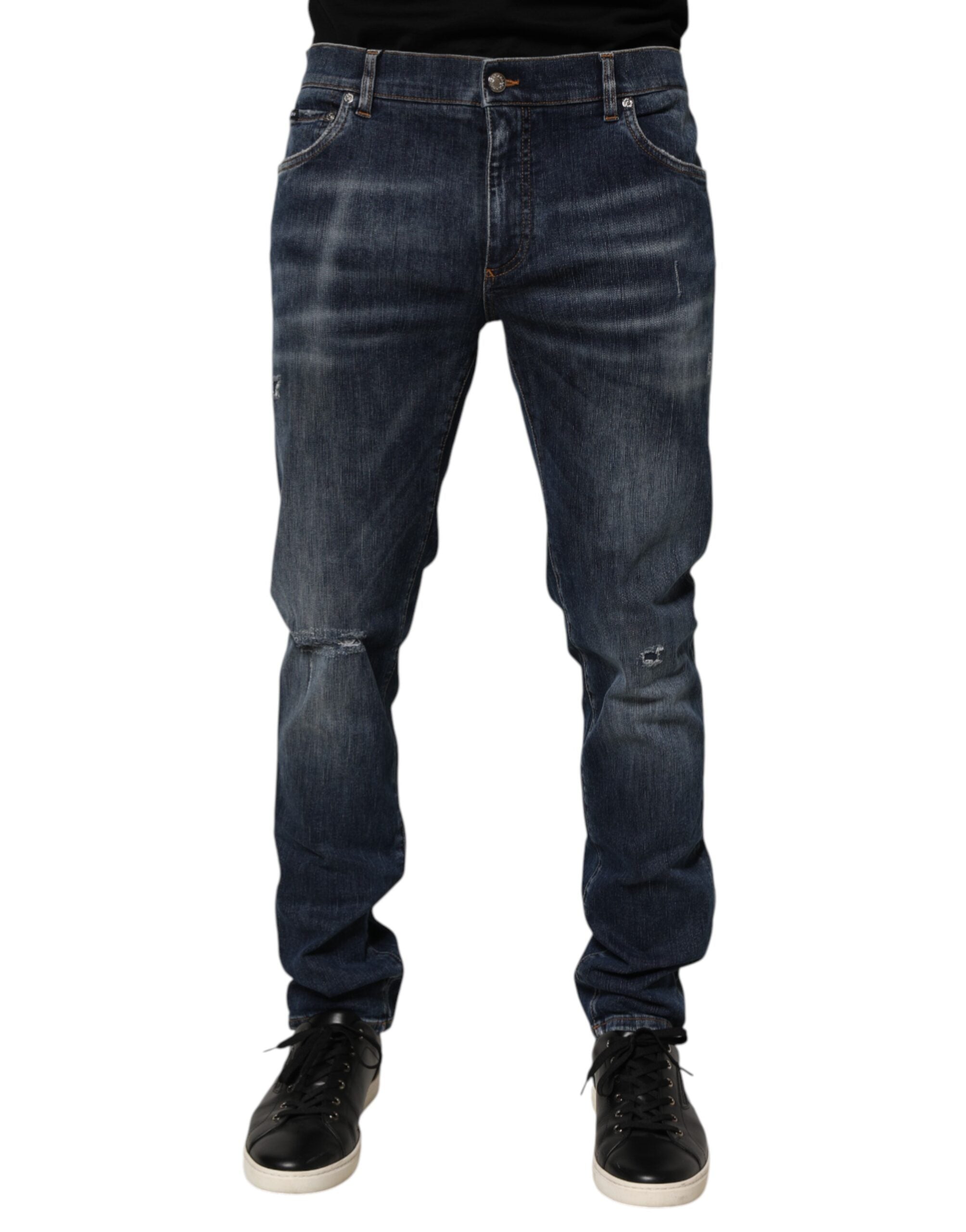 Dolce & Gabbana Dark Blue Washed Running Ripped Denim Jeans-2