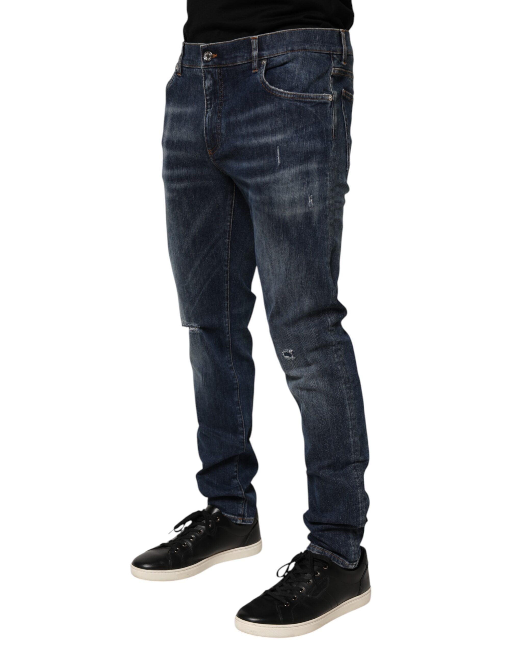 Dolce & Gabbana Dark Blue Washed Running Ripped Denim Jeans-3
