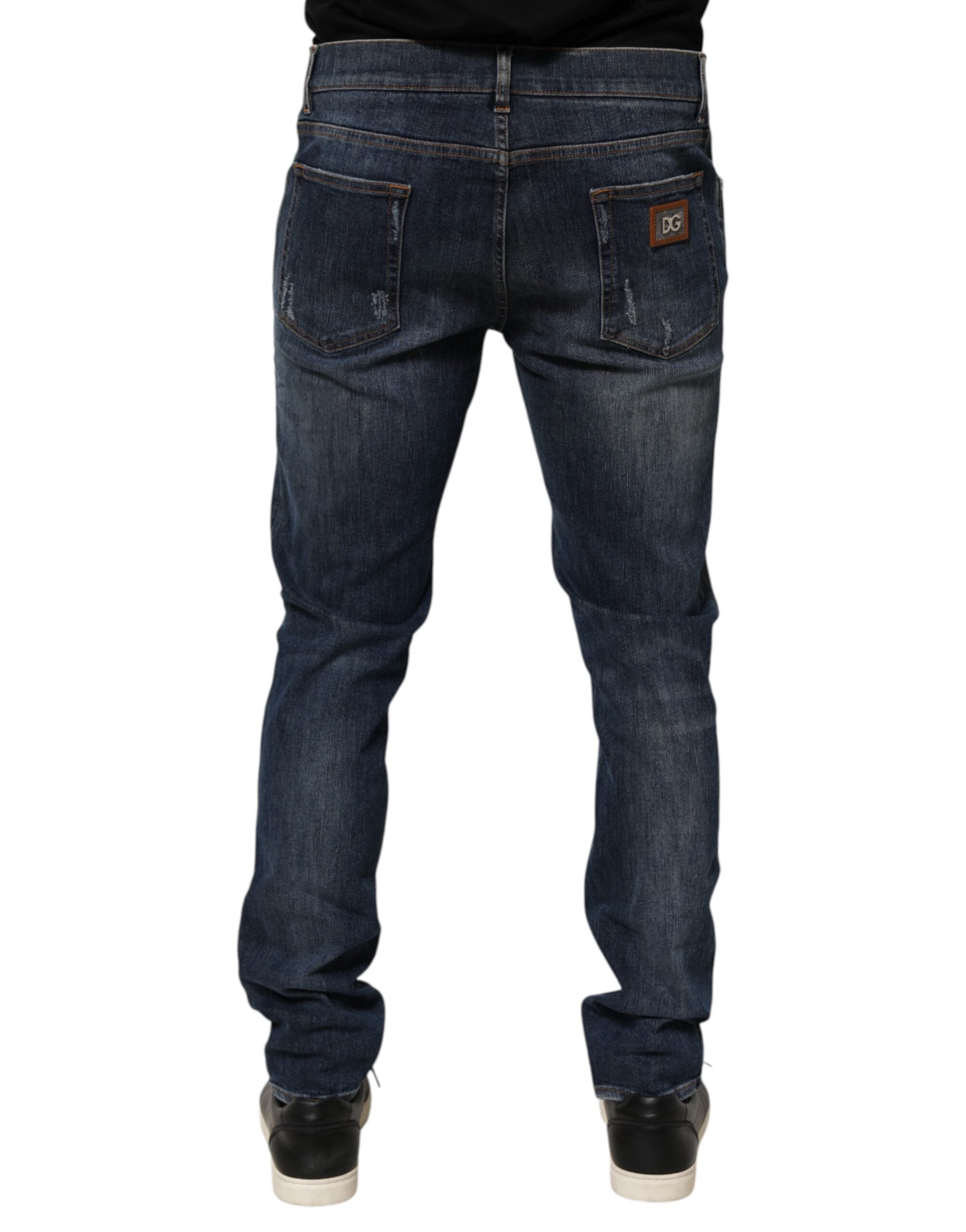 Dolce & Gabbana Dark Blue Washed Running Ripped Denim Jeans-4