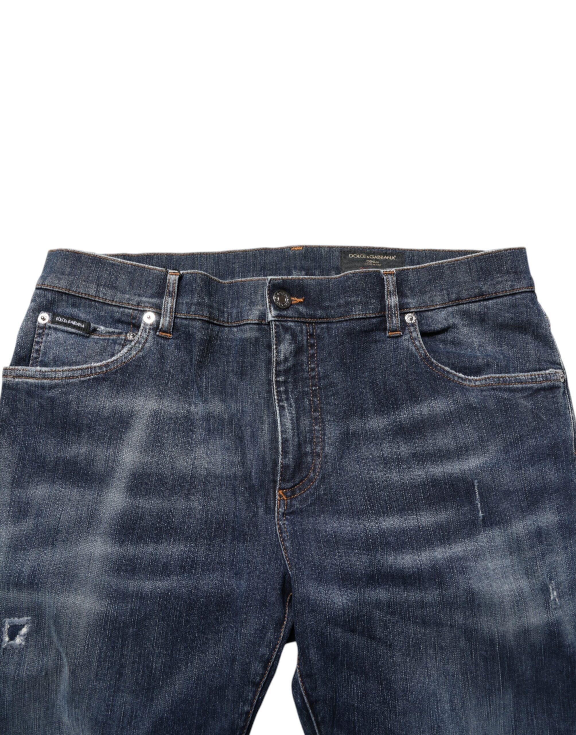 Dolce & Gabbana Dark Blue Washed Running Ripped Denim Jeans-5