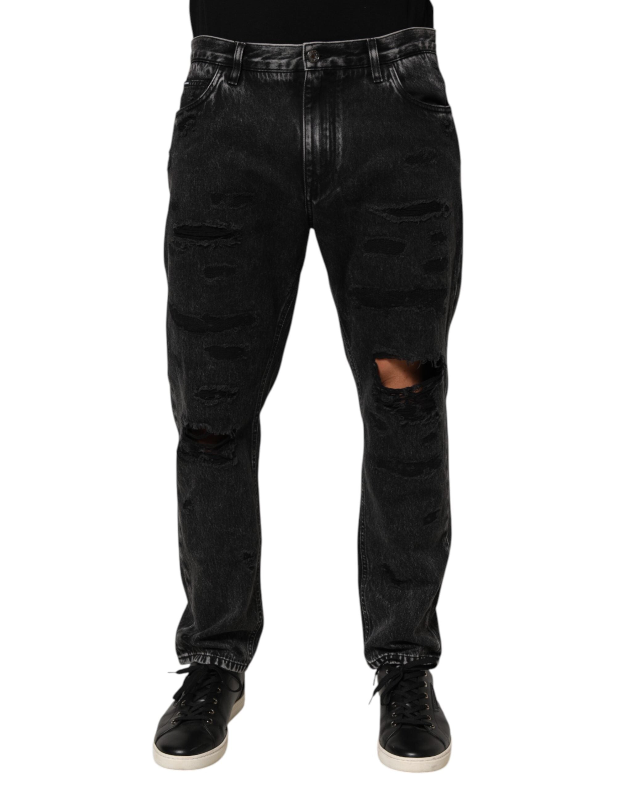 Dolce & Gabbana Schwarze gewaschene, zerrissene Jeans aus lockerem Baumwoll-Denim-2