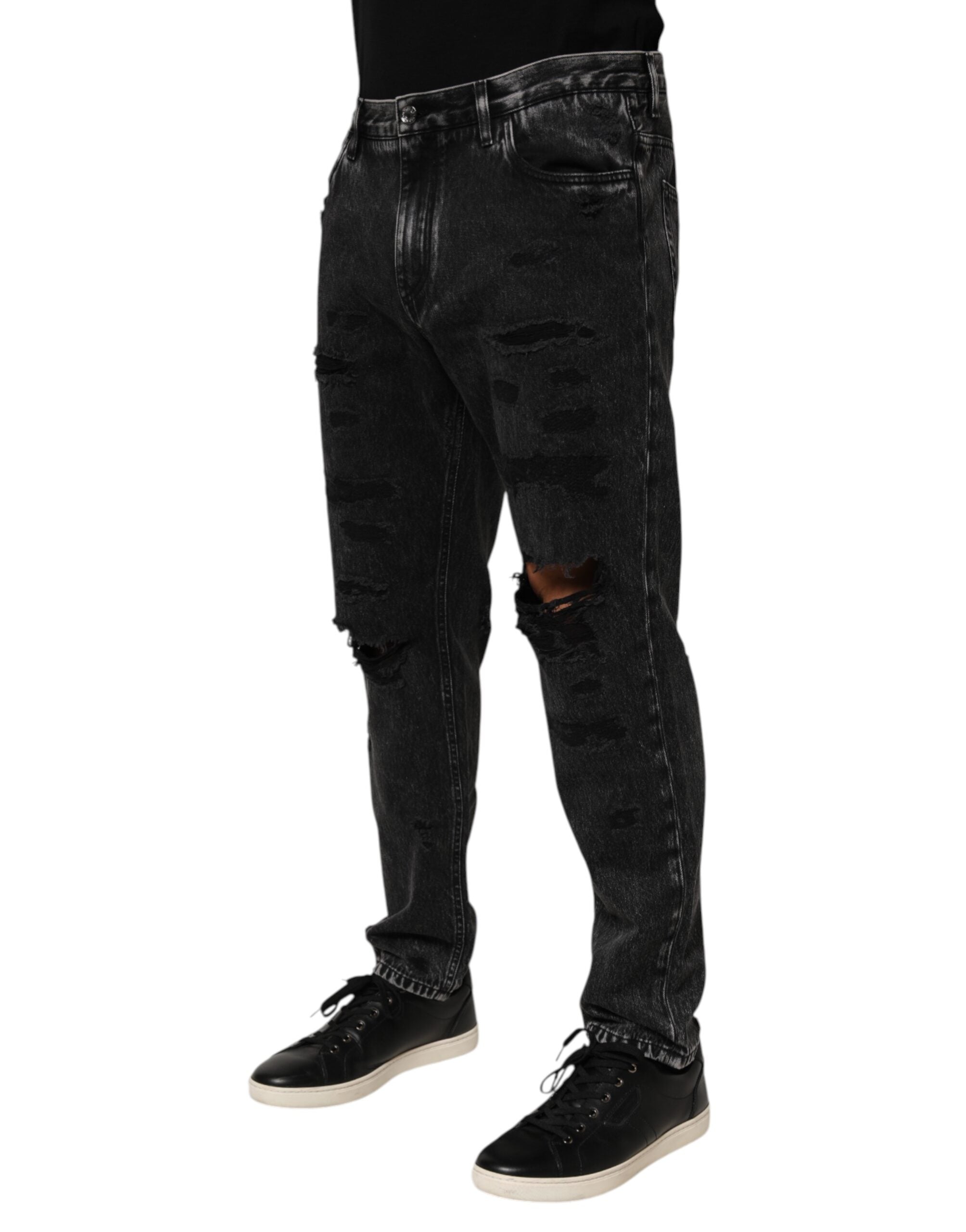 Dolce & Gabbana Schwarze gewaschene, zerrissene Jeans aus lockerem Baumwoll-Denim-3
