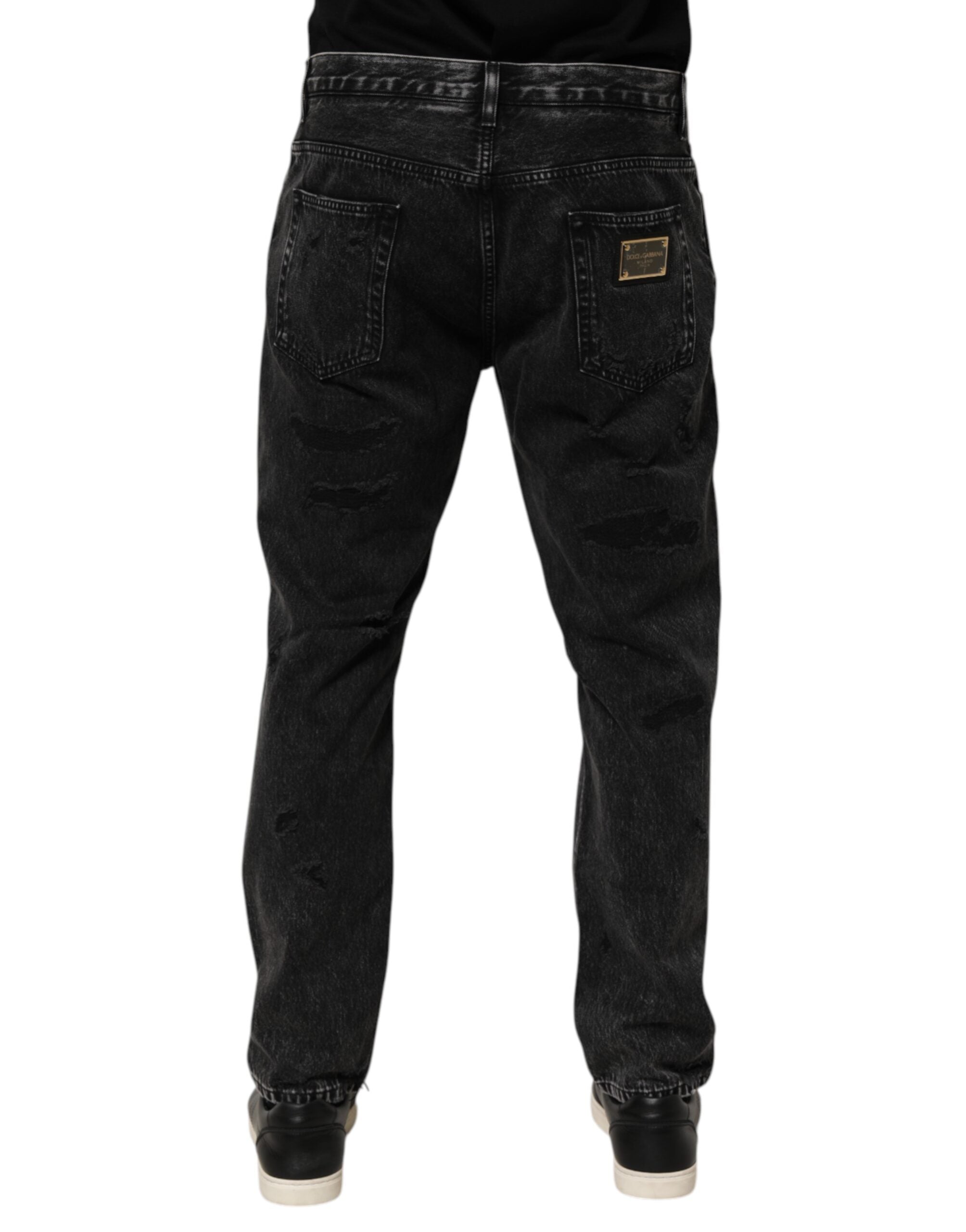 Dolce & Gabbana Schwarze gewaschene, zerrissene Jeans aus lockerem Baumwoll-Denim-4