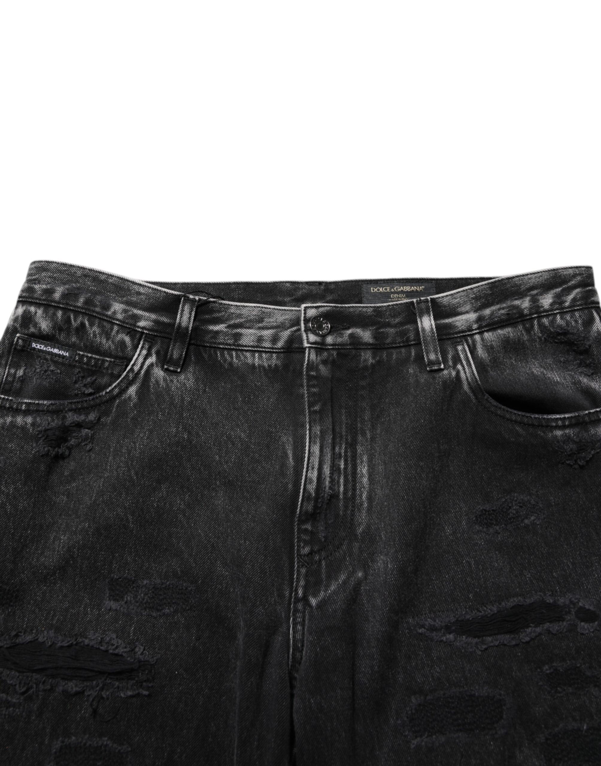 Dolce & Gabbana Schwarze gewaschene, zerrissene Jeans aus lockerem Baumwoll-Denim-5