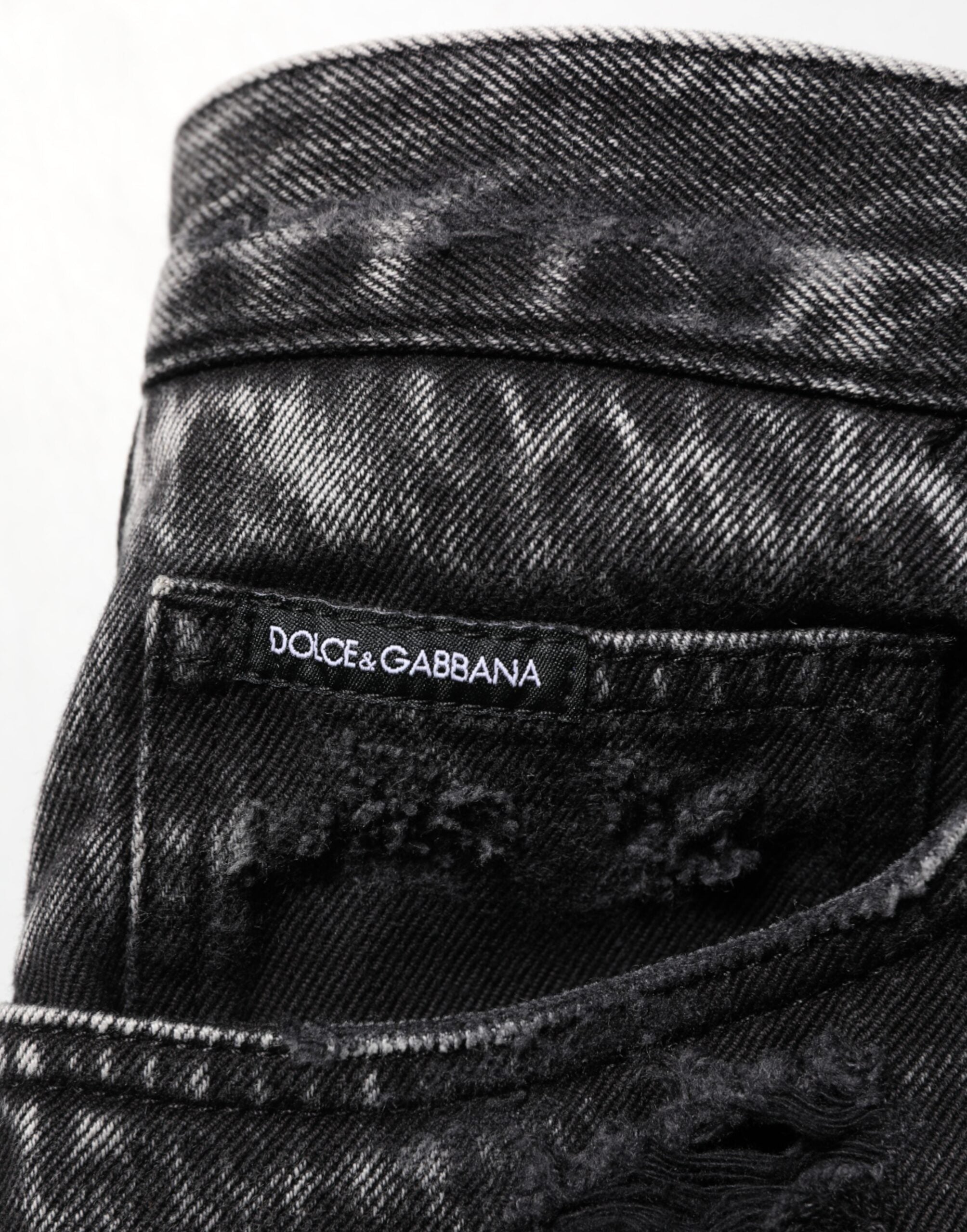 Dolce & Gabbana Schwarze gewaschene, zerrissene Jeans aus lockerem Baumwoll-Denim-7