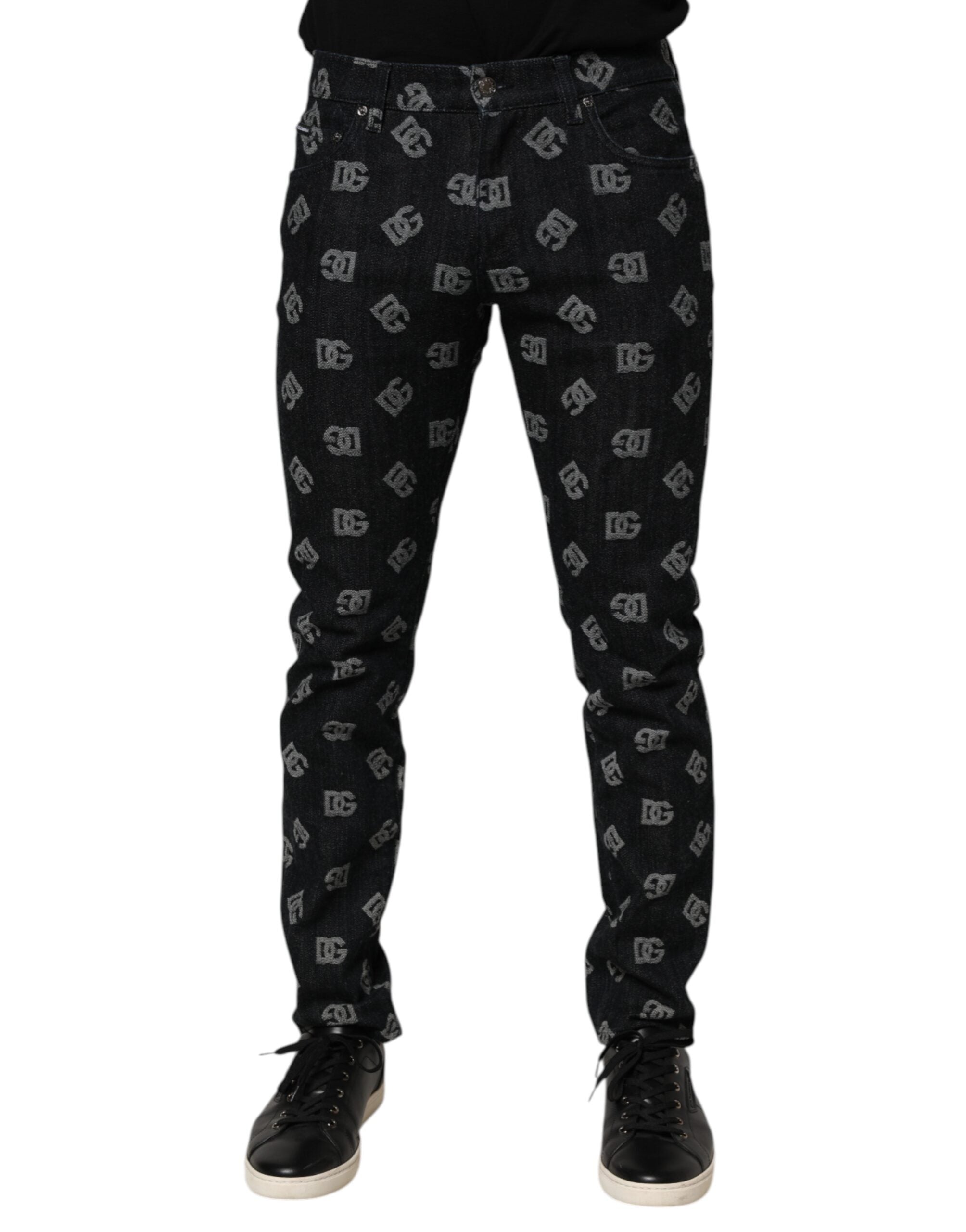 Dolce & Gabbana Black DG Monogram Cotton Skinny Denim Jeans-1