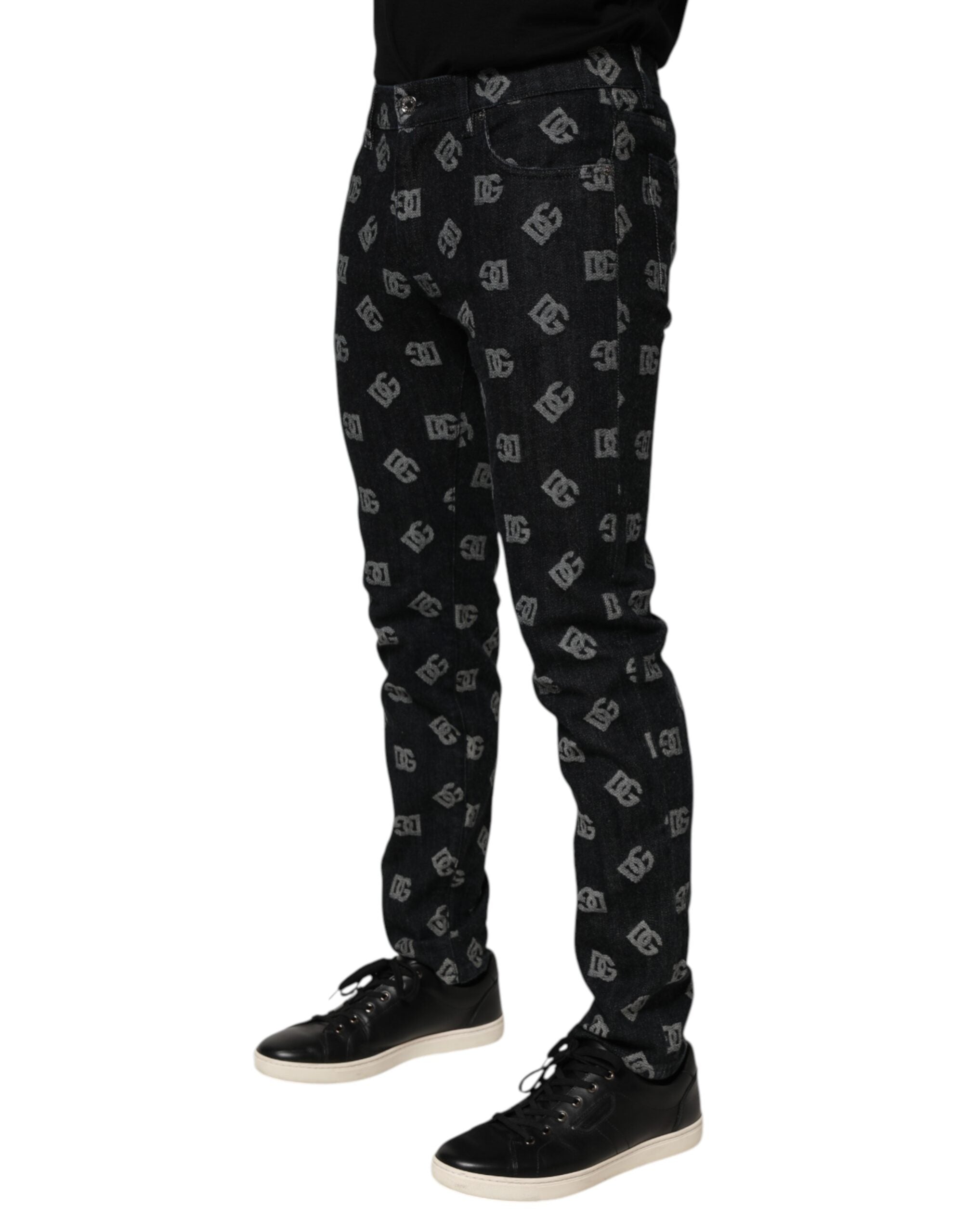 Dolce & Gabbana Black DG Monogram Cotton Skinny Denim Jeans-3