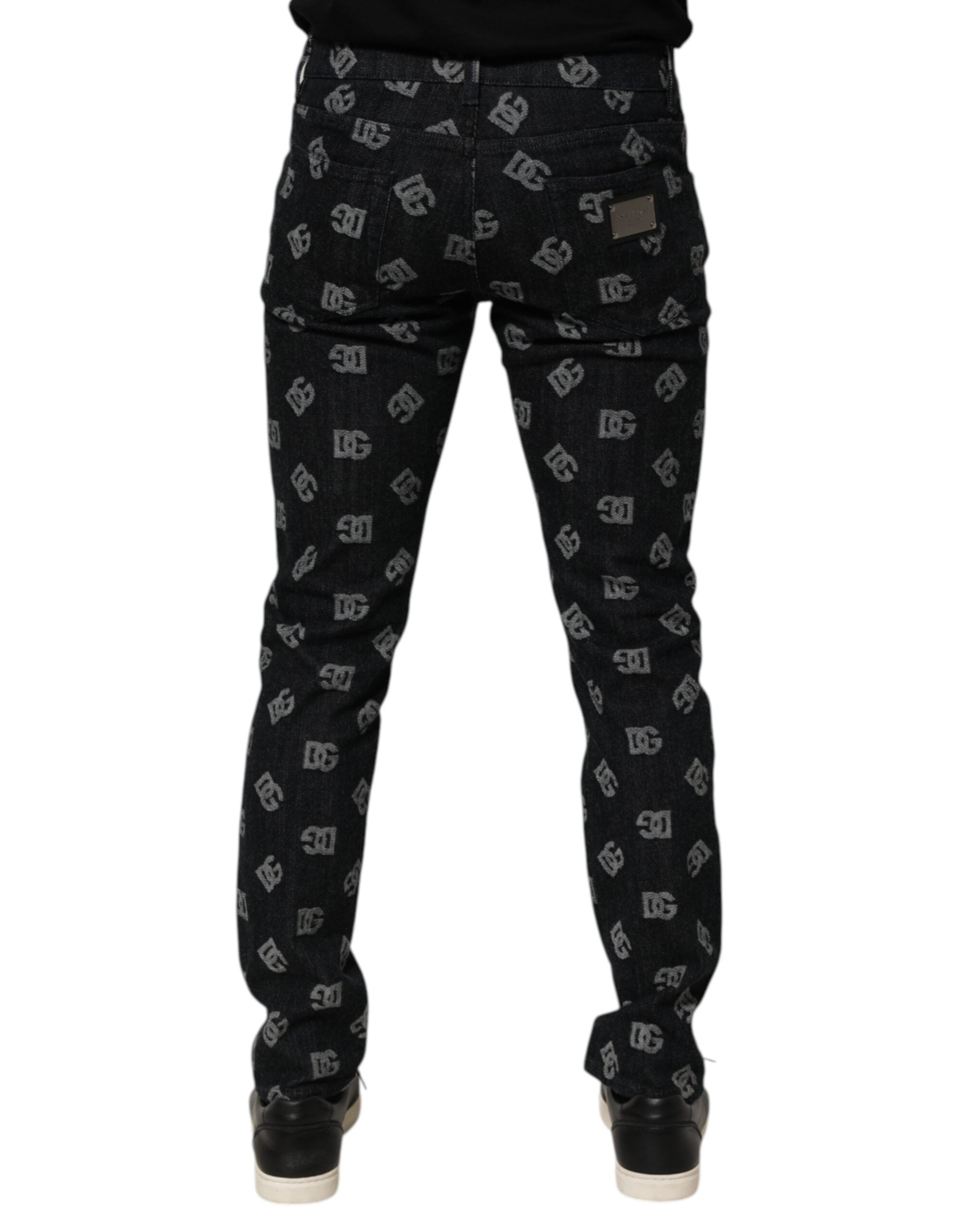 Dolce & Gabbana Black DG Monogram Cotton Skinny Denim Jeans-4