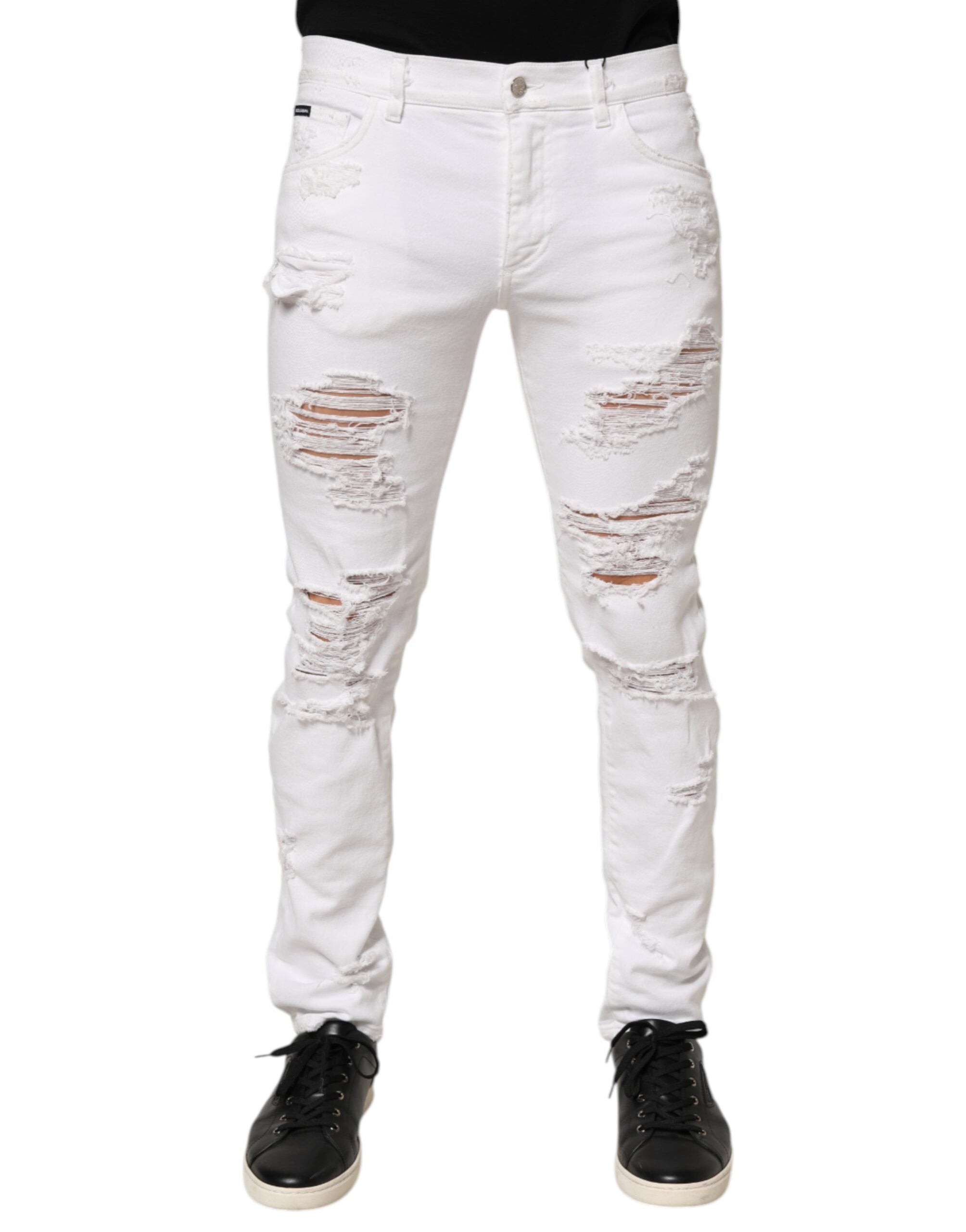Dolce & Gabbana White Ripped Denim Trousers-1