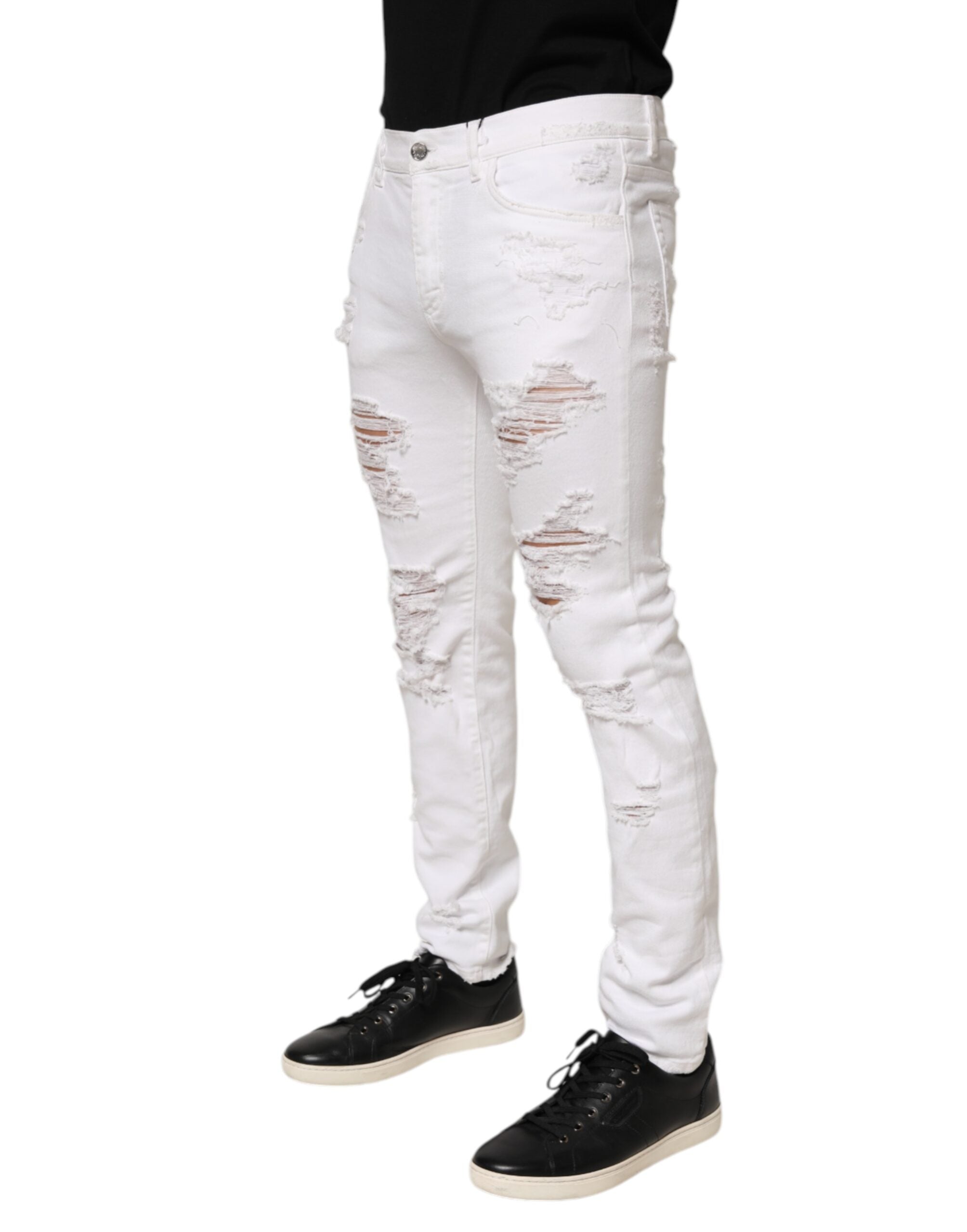 Dolce & Gabbana White Ripped Denim Trousers-3
