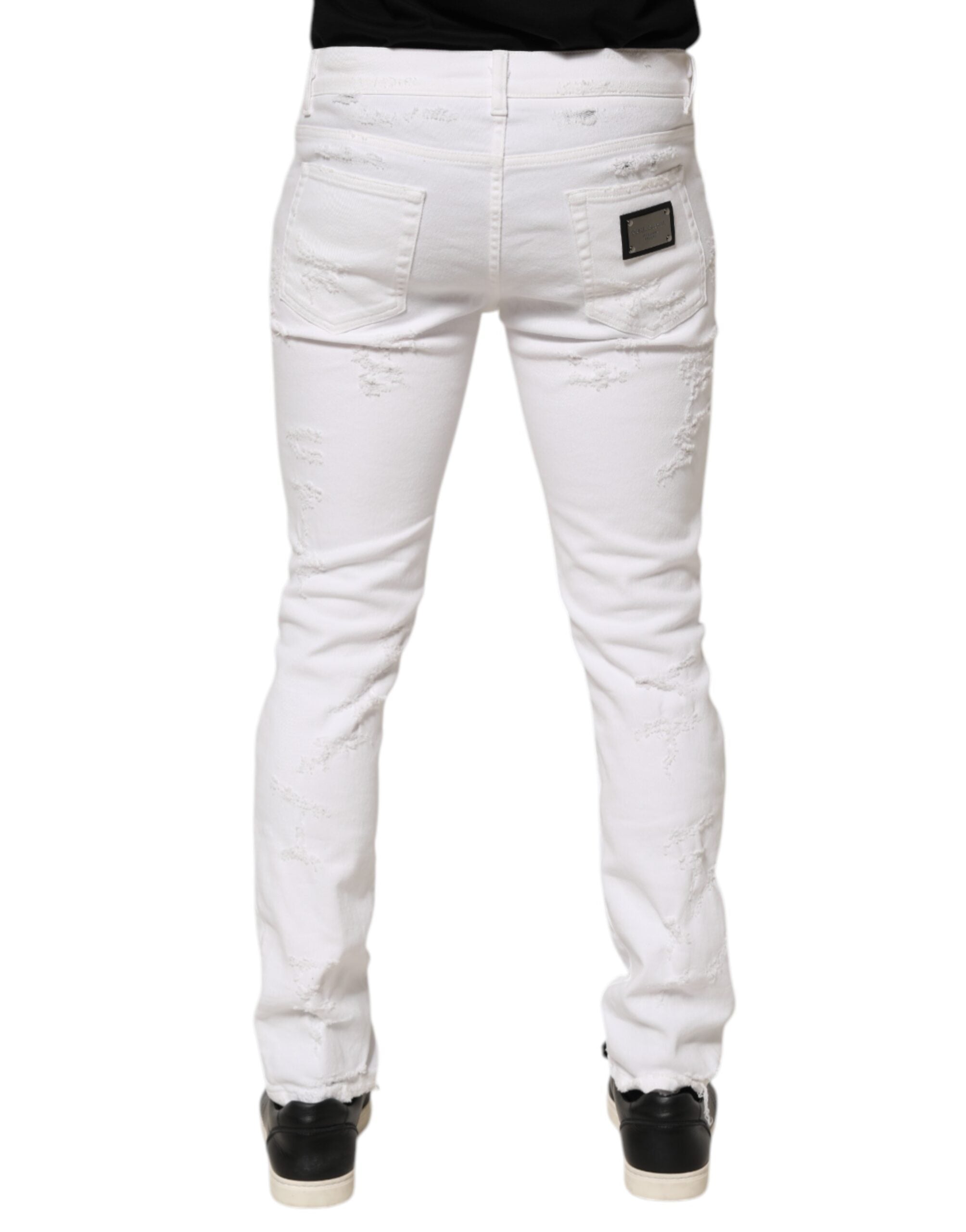 Dolce & Gabbana White Ripped Denim Trousers-4