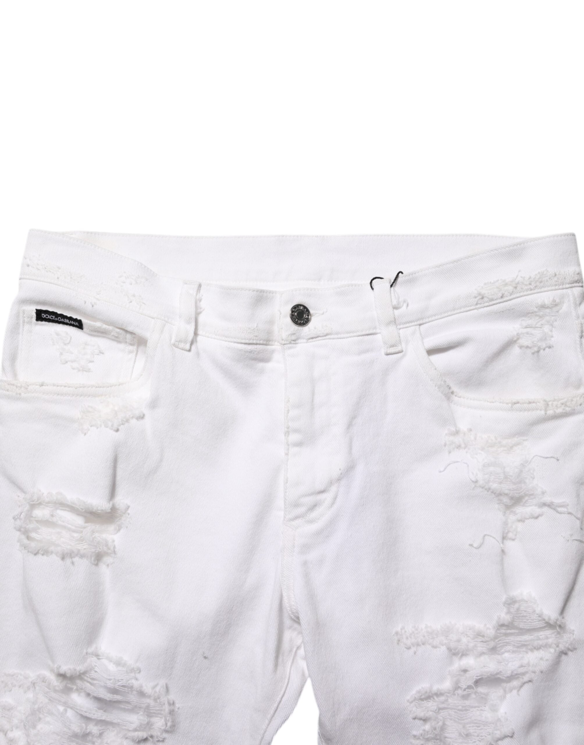 Dolce & Gabbana White Ripped Denim Trousers-5