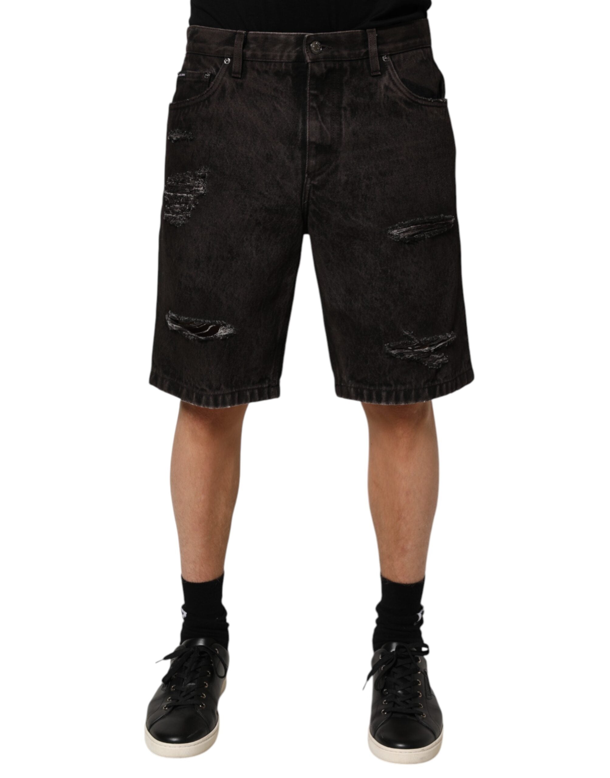 Bermudas de mezclilla deshilachada de algodón negro de Dolce & Gabbana para hombre-1