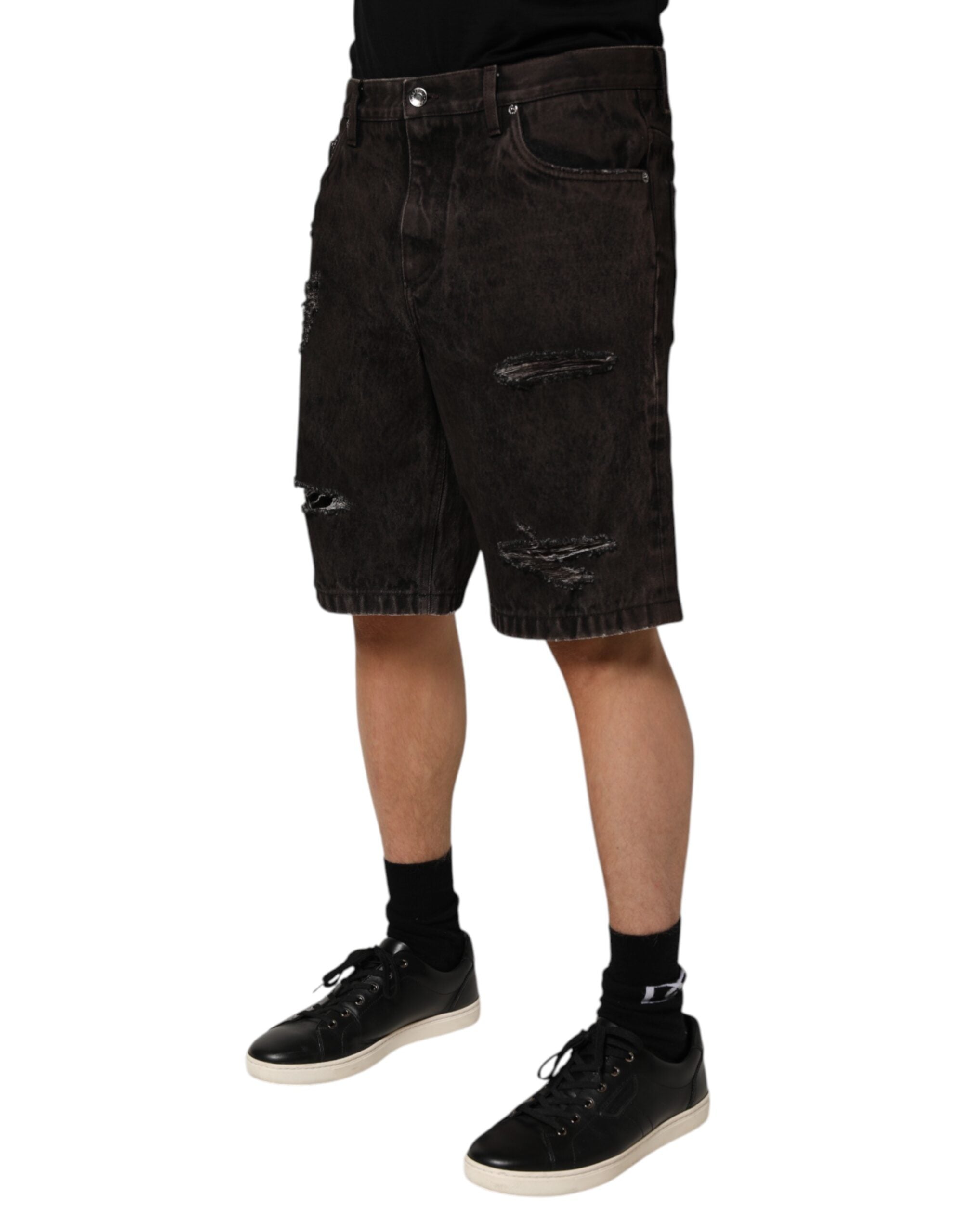 Bermudas de mezclilla deshilachada de algodón negro de Dolce & Gabbana para hombre-3