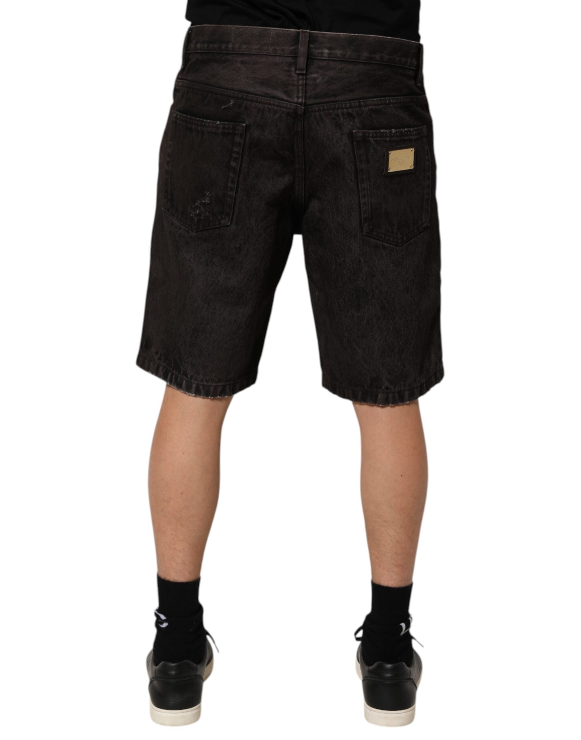 Bermudas de mezclilla deshilachada de algodón negro de Dolce & Gabbana para hombre-4