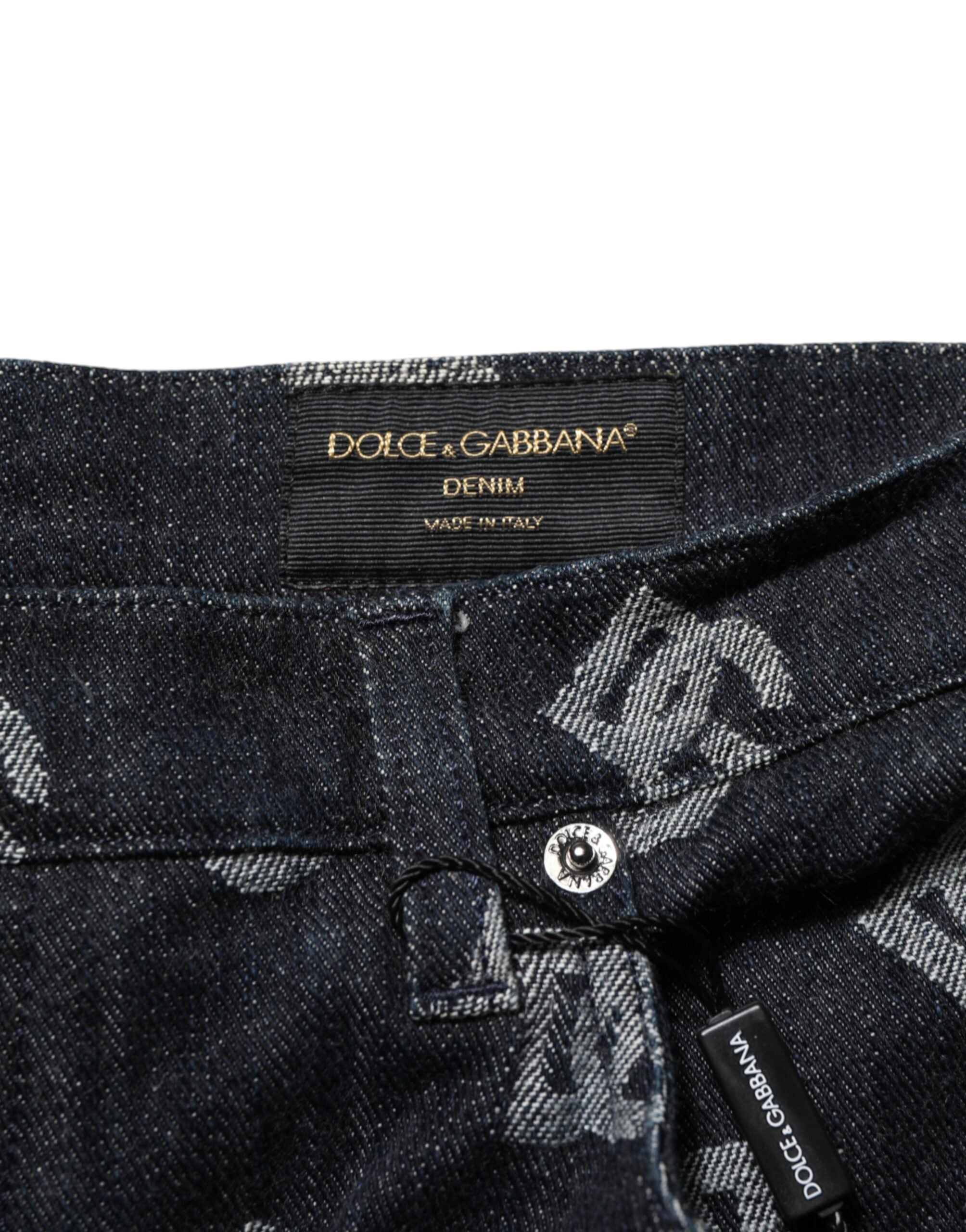 Dolce & Gabbana Black Monogram Denim Cargo Men's Bermuda Shorts-6
