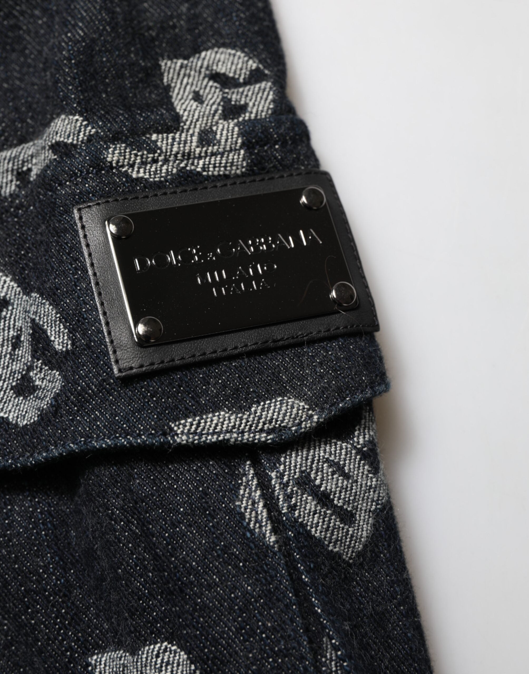 Dolce & Gabbana Black Monogram Denim Cargo Men's Bermuda Shorts-7