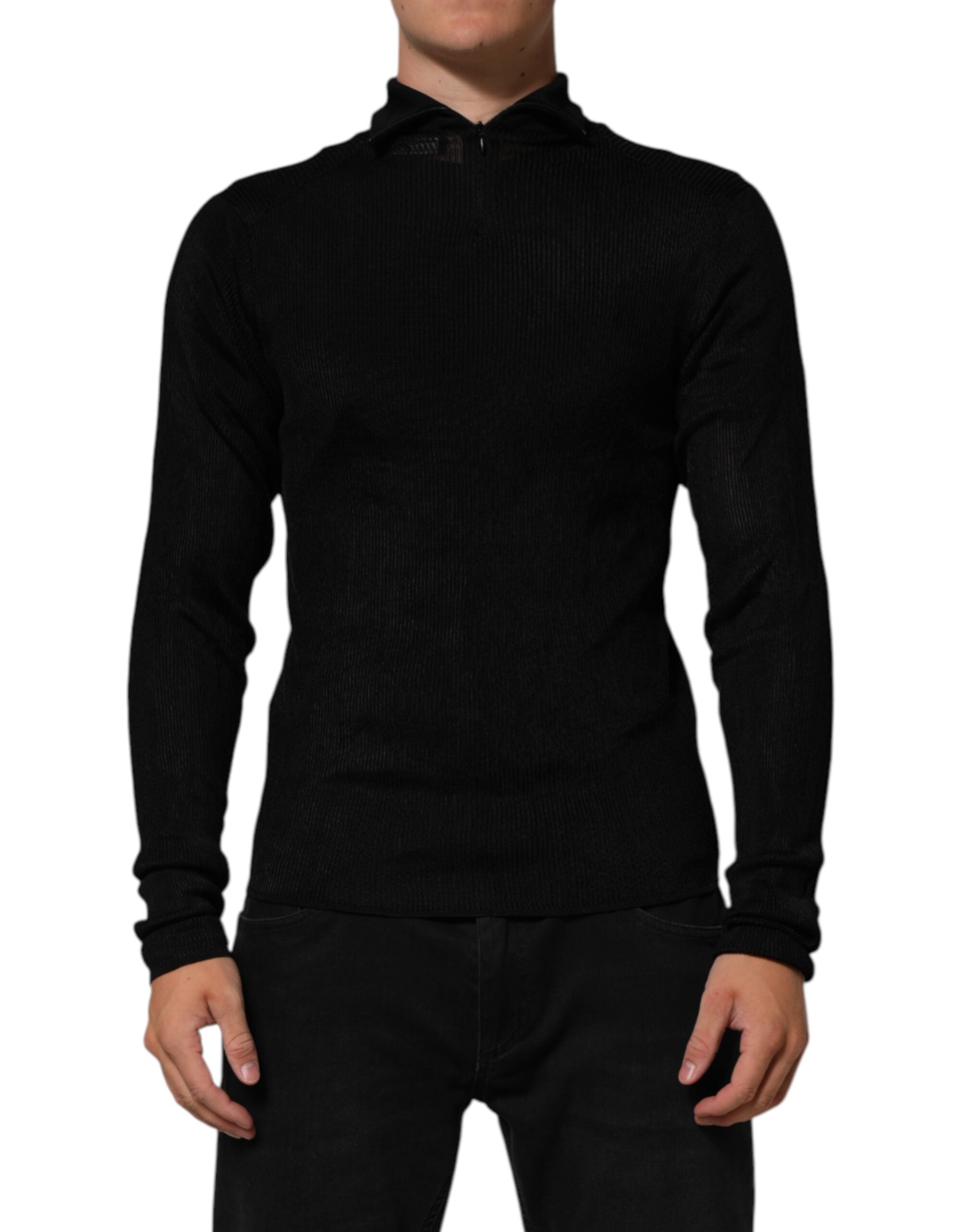 Dolce & Gabbana Black Viscose Turtleneck Sweater-1
