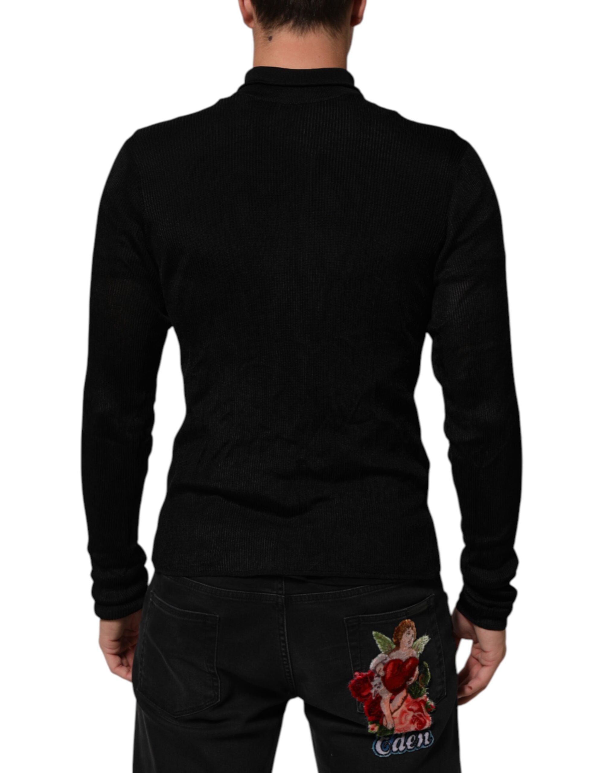 Dolce & Gabbana Black Viscose Turtleneck Sweater-4