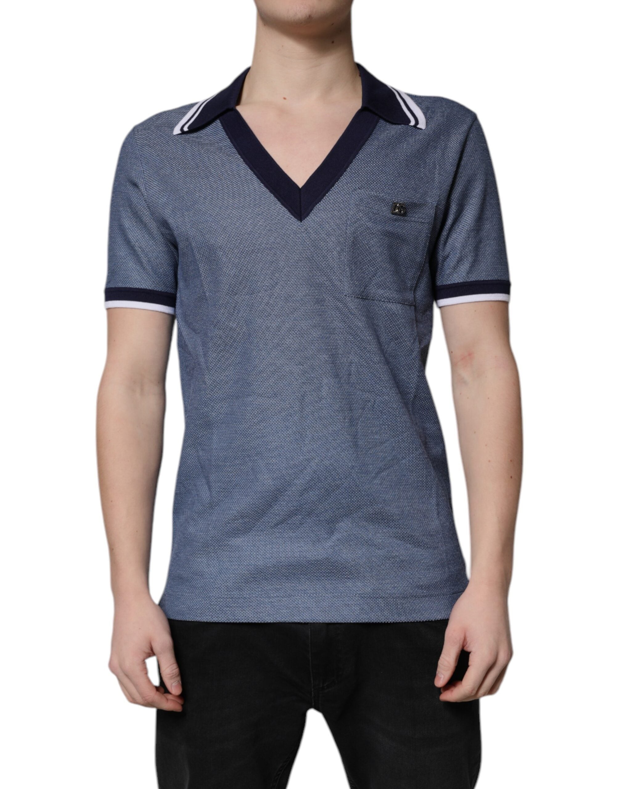 Dolce & Gabbana blue V-neck polo shirt in a silk blend-2