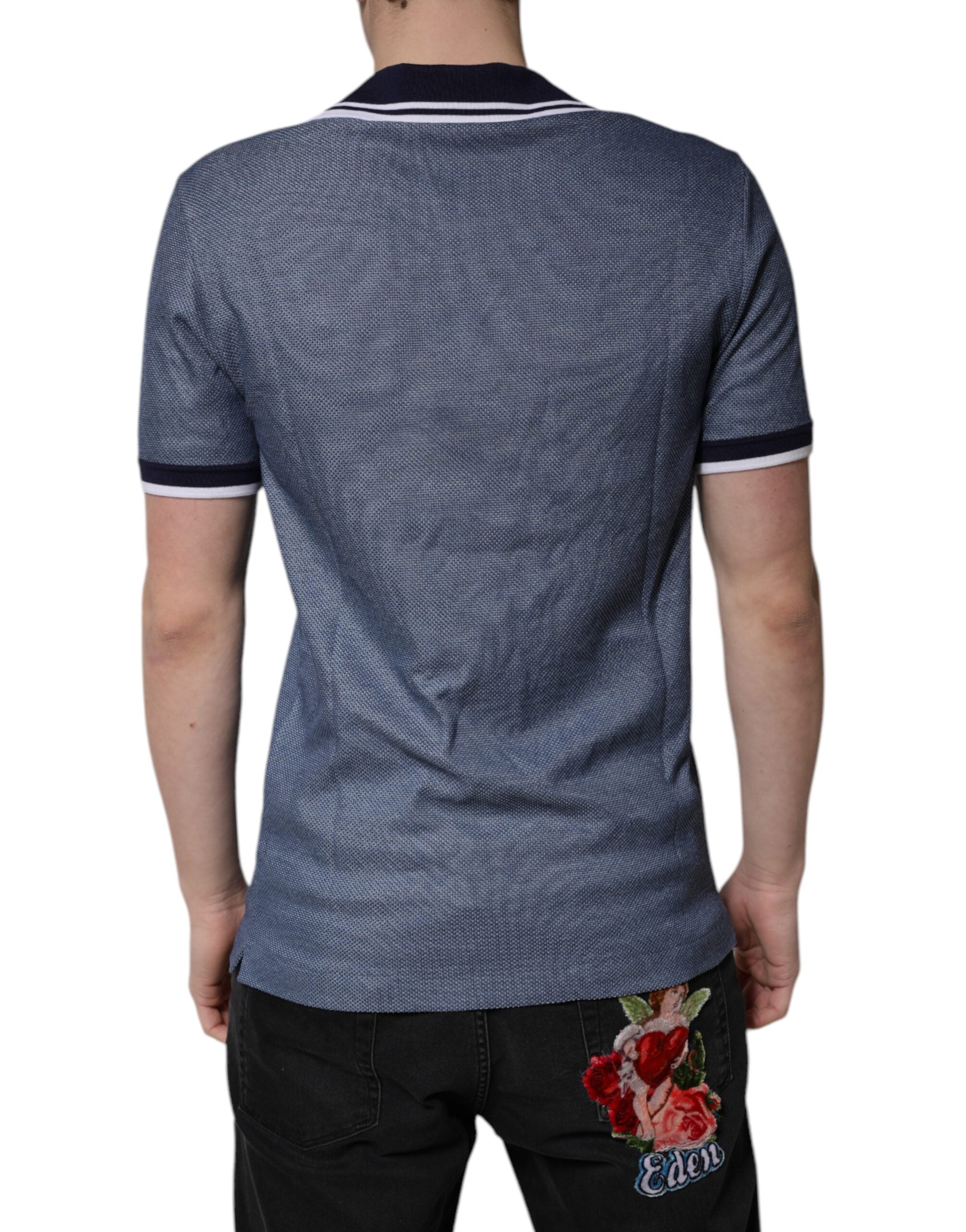Dolce & Gabbana blue V-neck polo shirt in a silk blend-4
