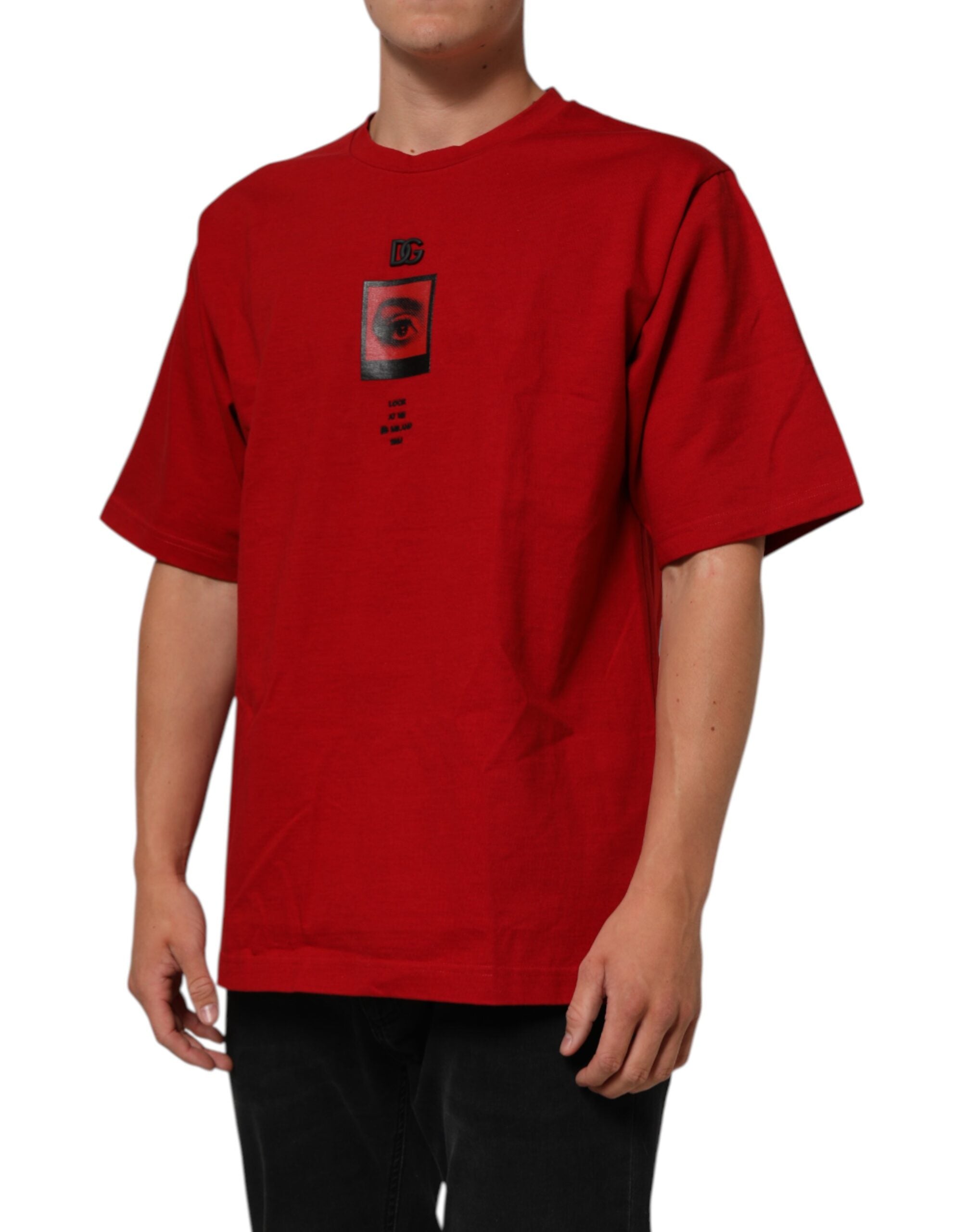Camiseta de manga corta de algodón con estampado de ojos y logotipo rojo de Dolce & Gabbana-3