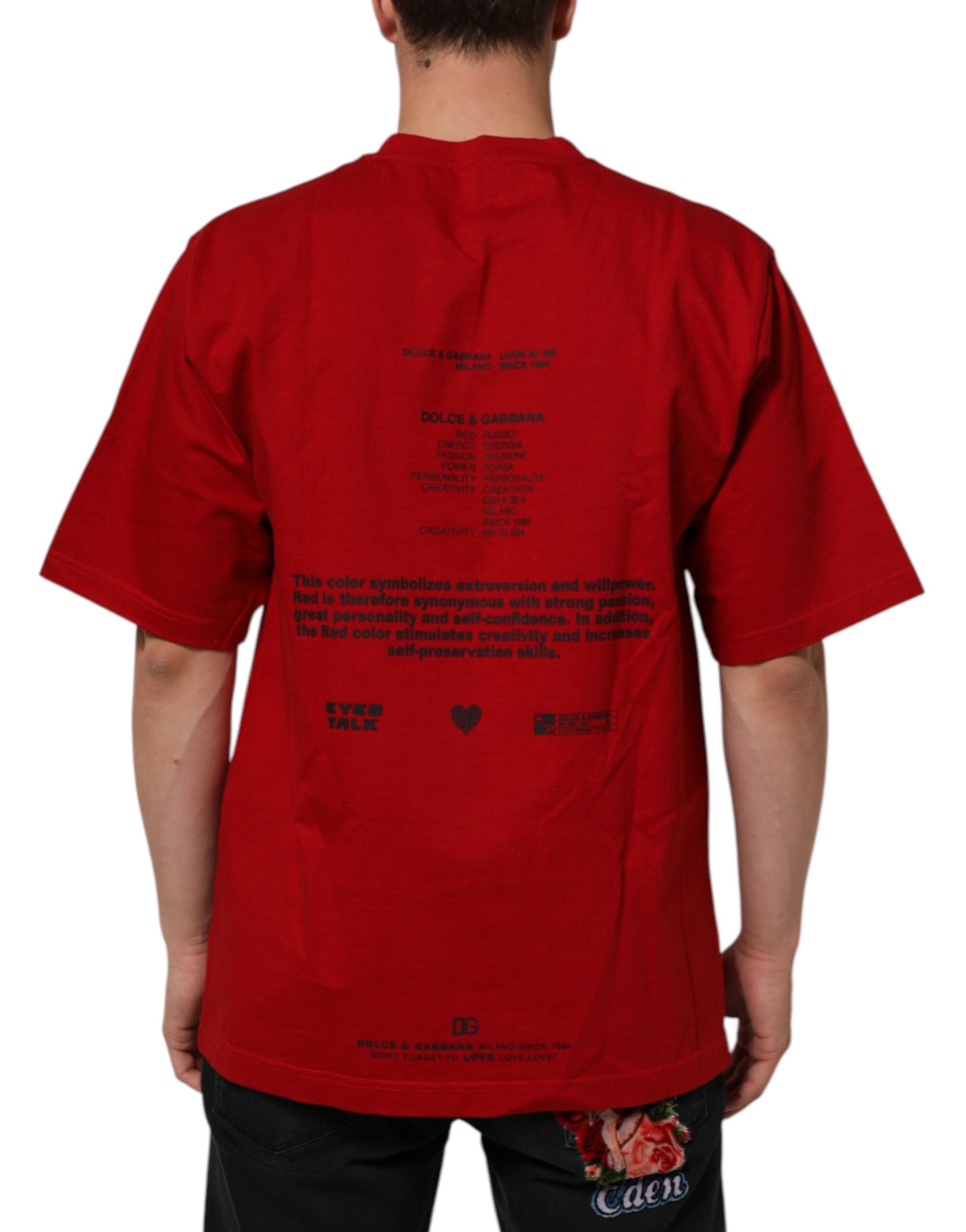 Camiseta de manga corta de algodón con estampado de ojos y logotipo rojo de Dolce & Gabbana-4