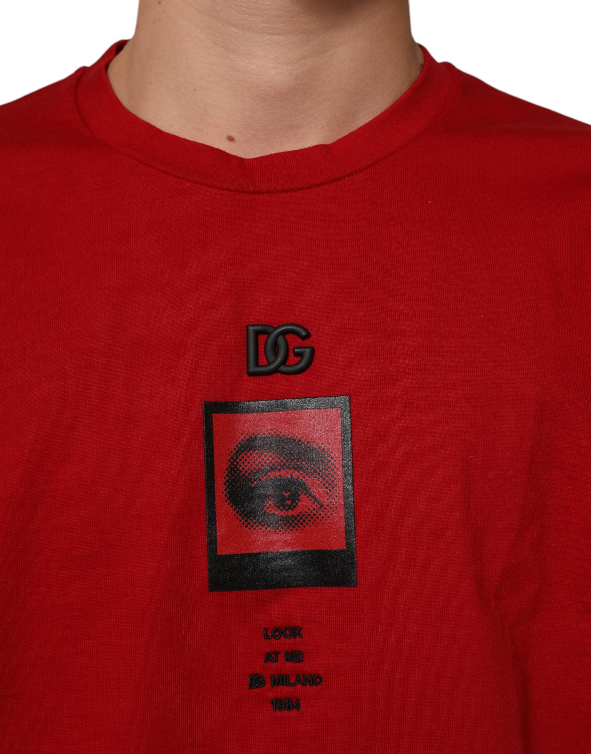 Camiseta de manga corta de algodón con estampado de ojos y logotipo rojo de Dolce & Gabbana-5