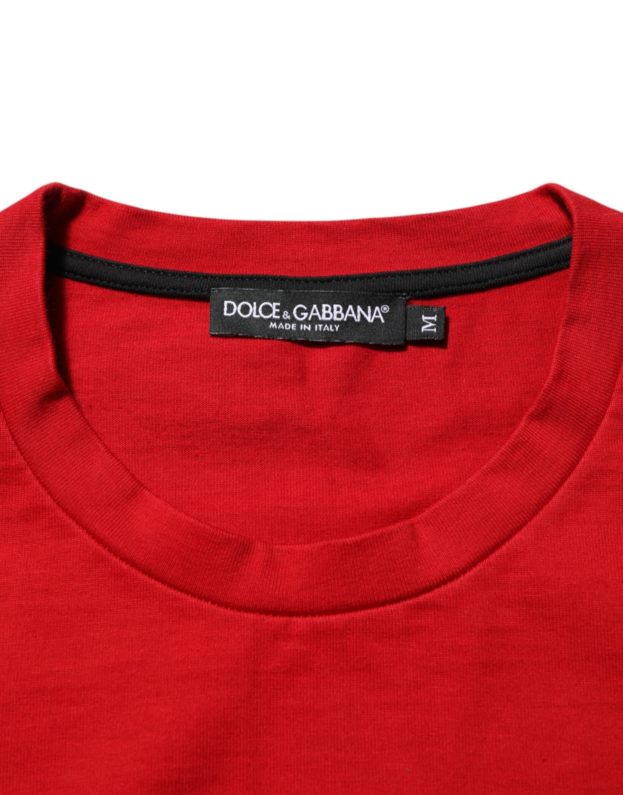Camiseta de manga corta de algodón con estampado de ojos y logotipo rojo de Dolce & Gabbana-6