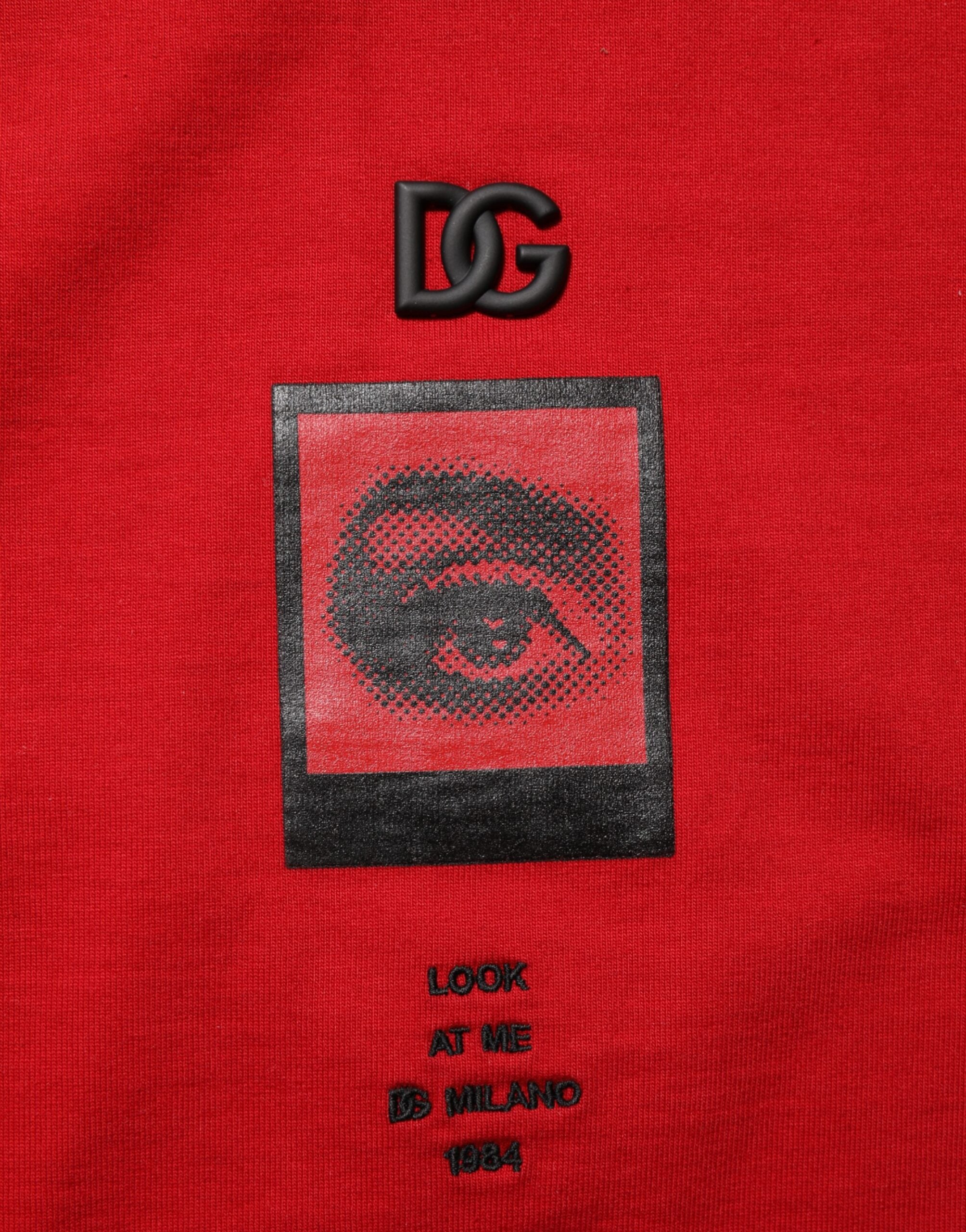 Camiseta de manga corta de algodón con estampado de ojos y logotipo rojo de Dolce & Gabbana-7