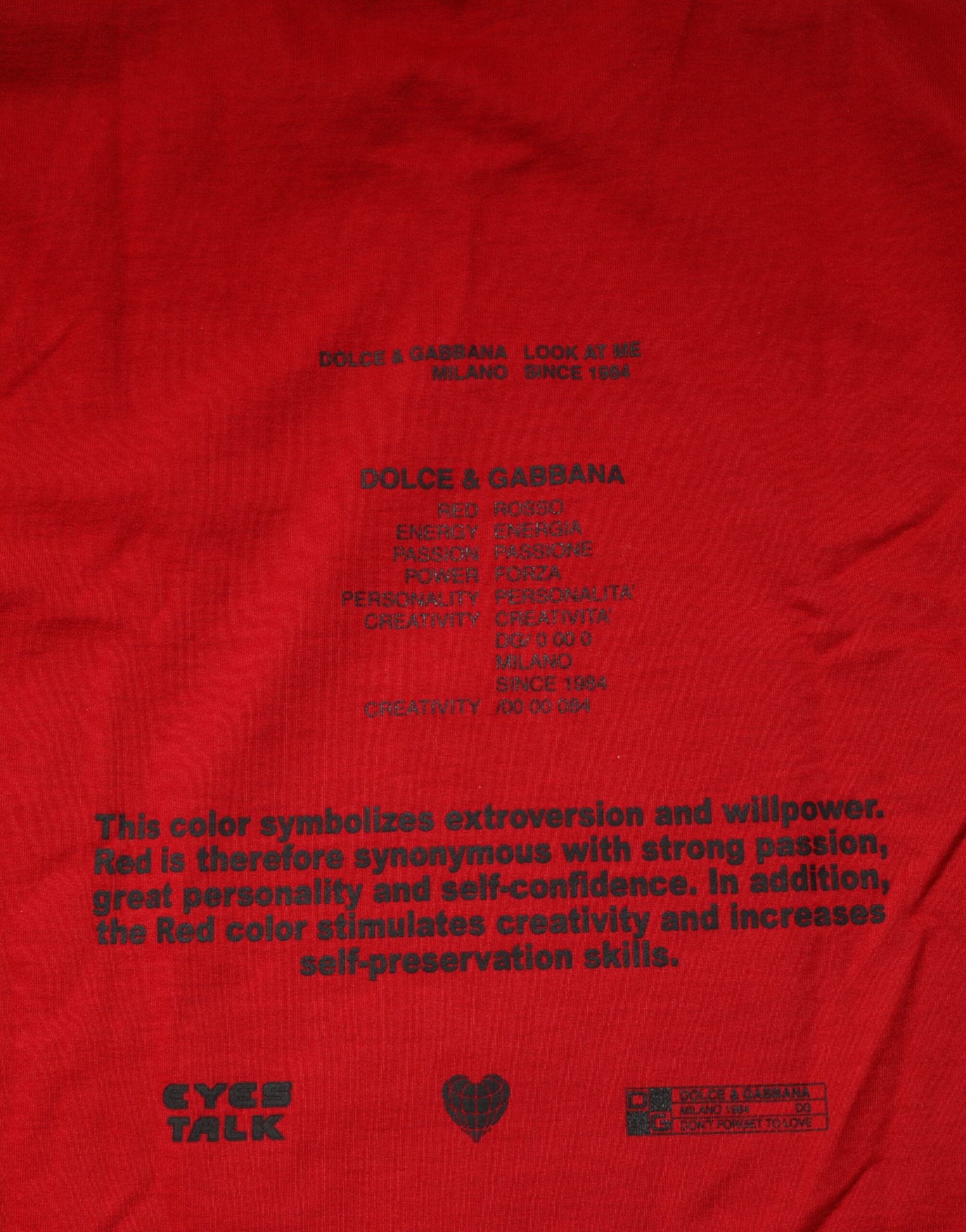 Camiseta de manga corta de algodón con estampado de ojos y logotipo rojo de Dolce & Gabbana-8