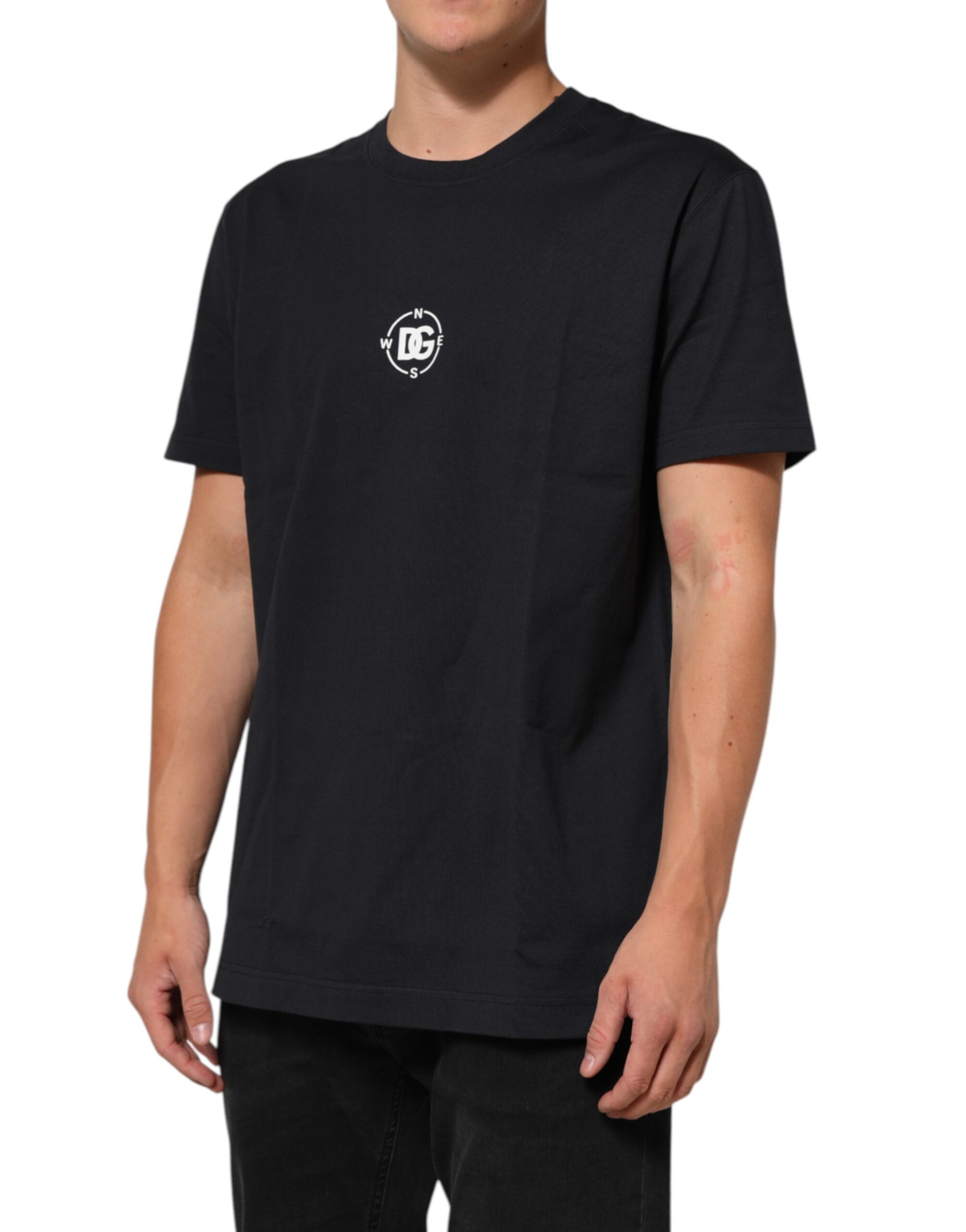 Dolce & Gabbana Black Logo Compass Cotton T-Shirt with Crew Neck-3