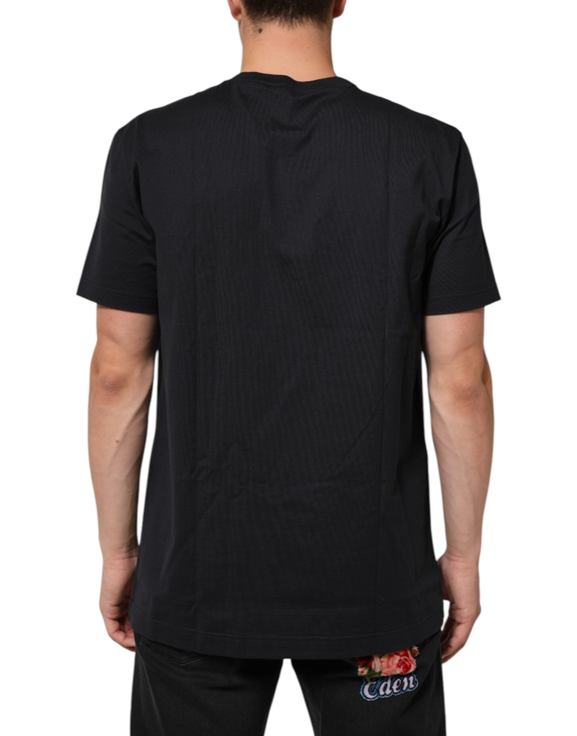 Dolce & Gabbana Black Logo Compass Cotton T-Shirt with Crew Neck-4