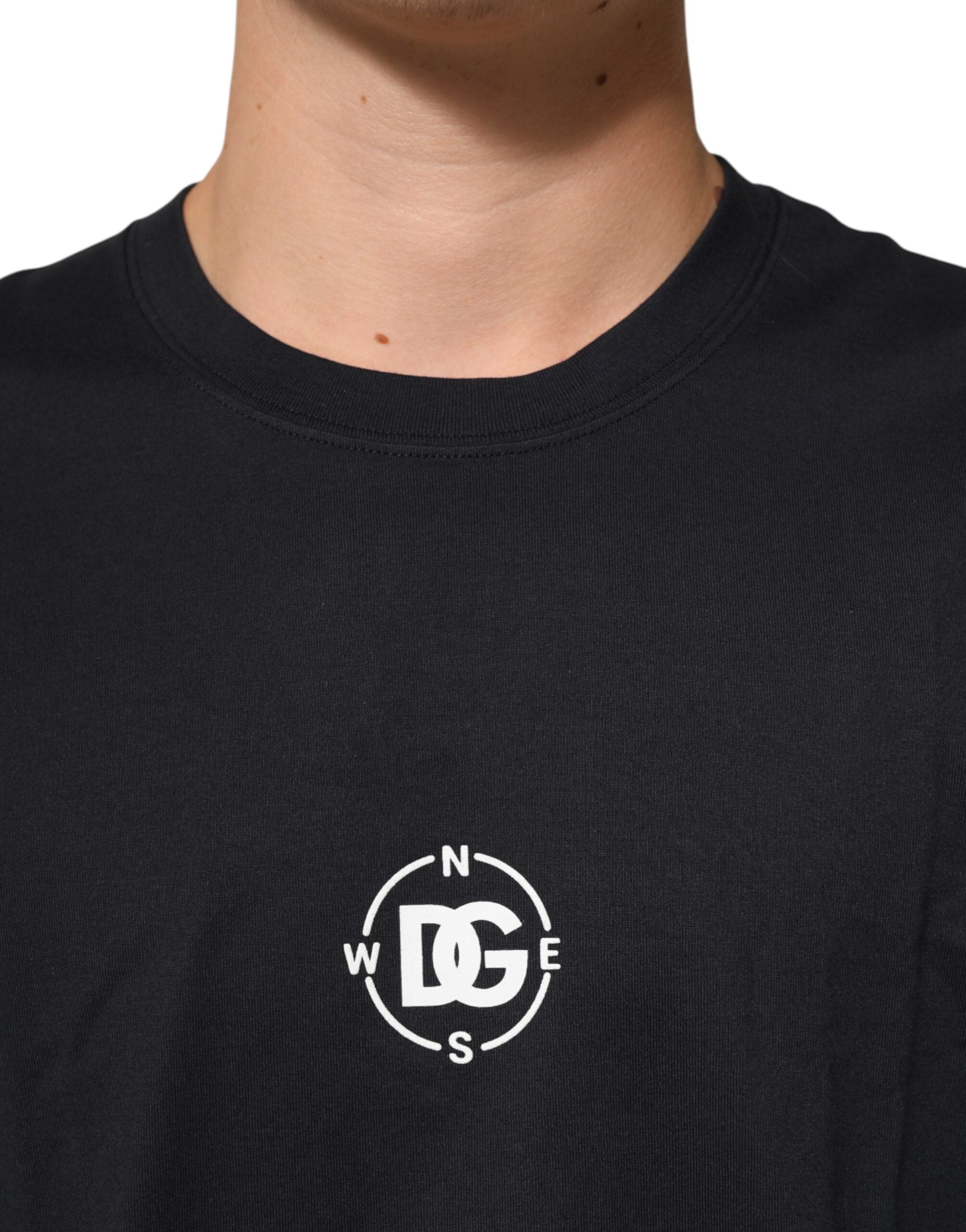Dolce & Gabbana Black Logo Compass Cotton T-Shirt with Crew Neck-5