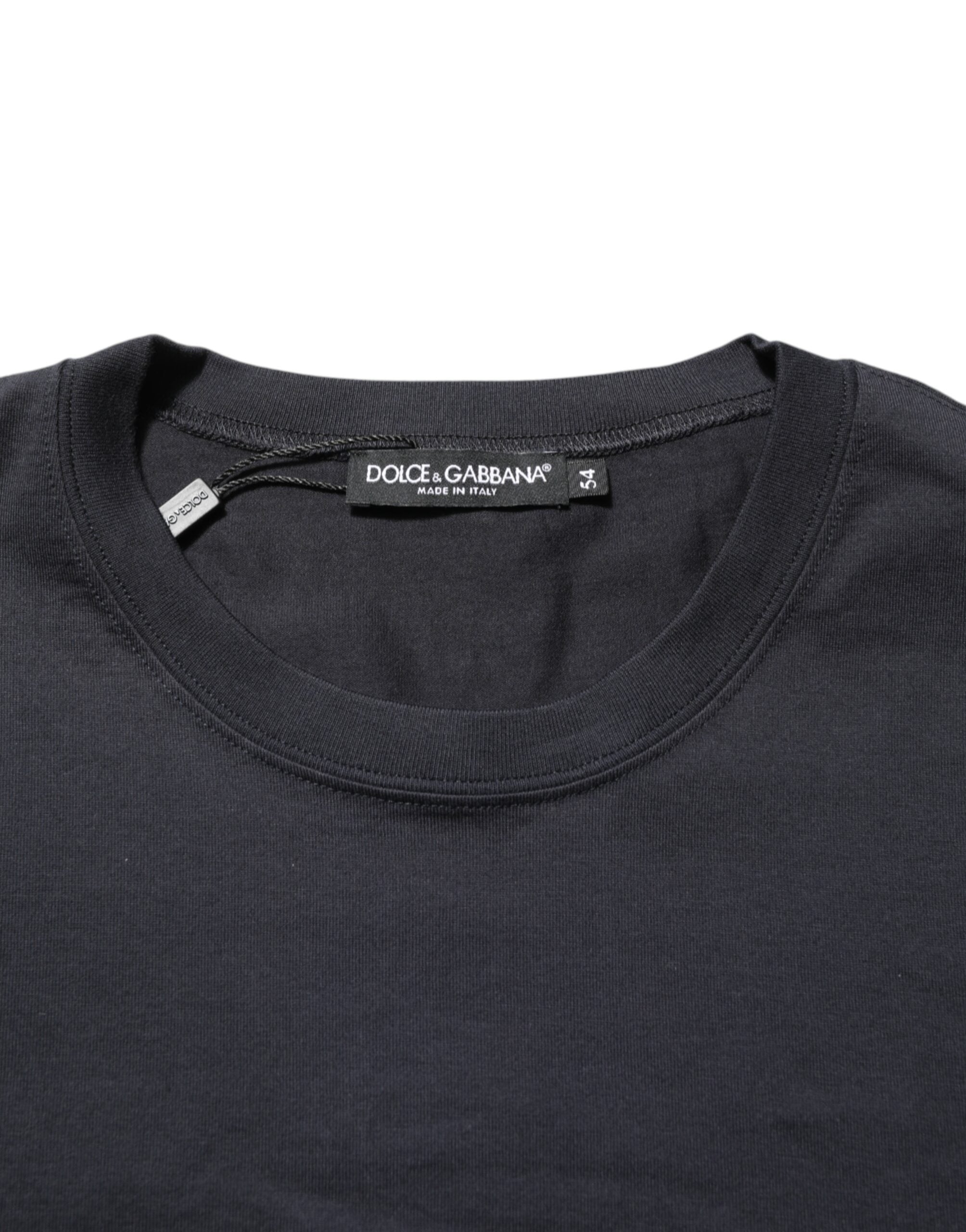 Dolce & Gabbana Black Logo Compass Cotton T-Shirt with Crew Neck-7